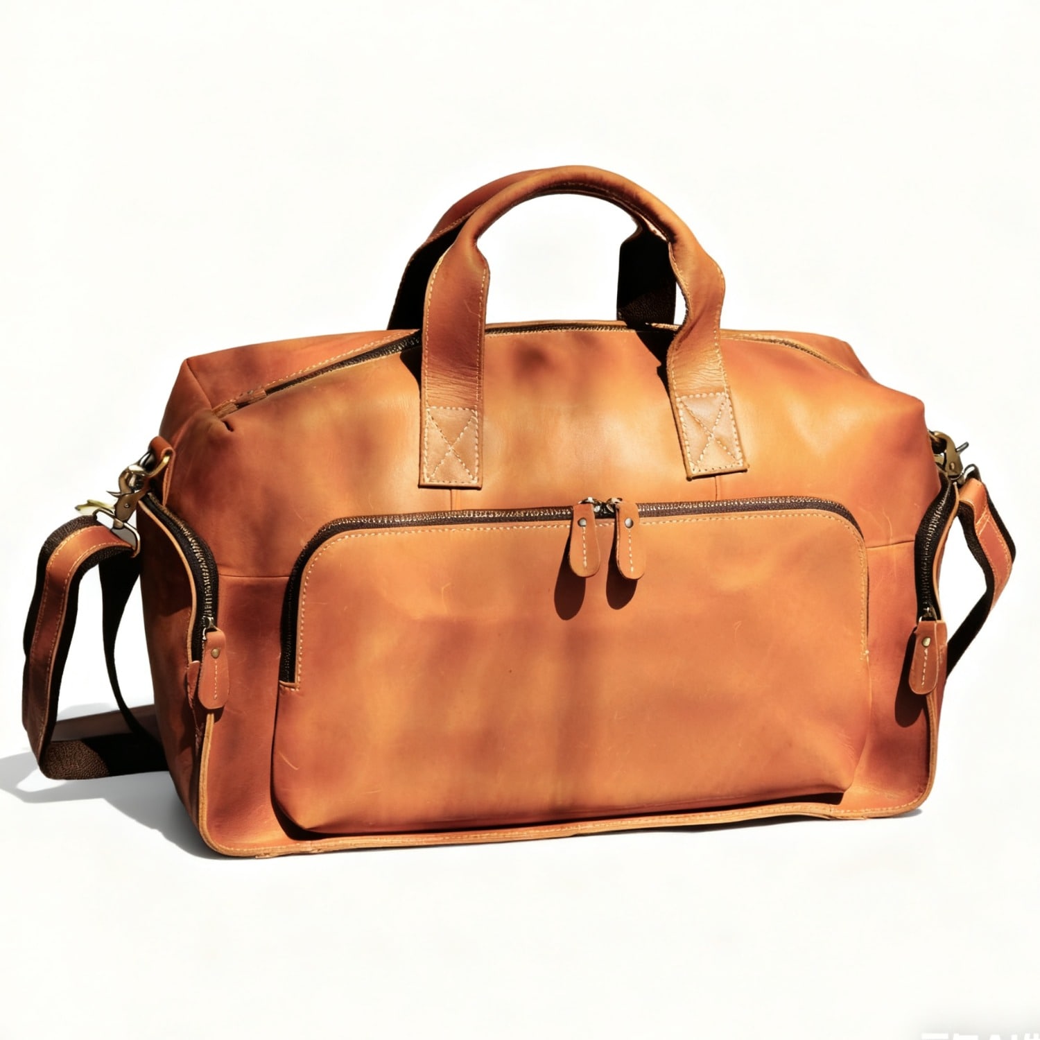 Touri Men's Genuine Leather Front Pocket Weekender - Light Brown