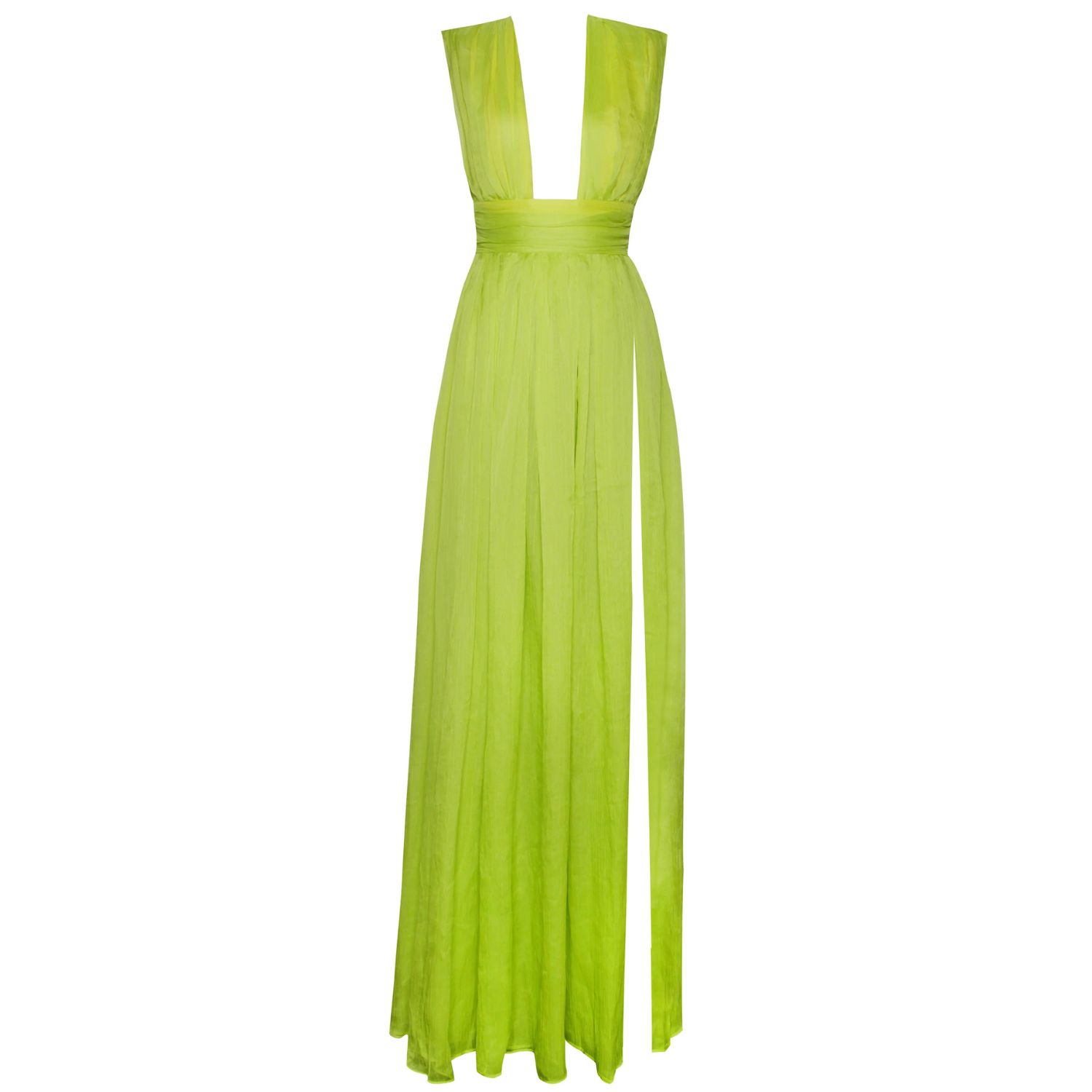 Miss Circle New York Women's Green Valley Of Angels Lime Chiffon Pleated High Slit Maxi Dress In Green