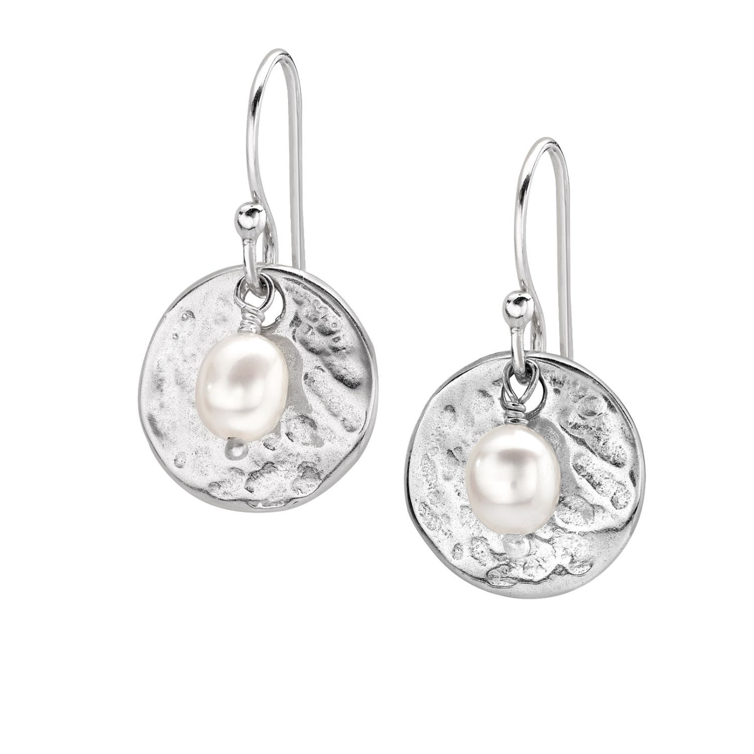 Women’s Sterling Silver Disc & White Pearl Drop Earrings In Silver Dower & Hall