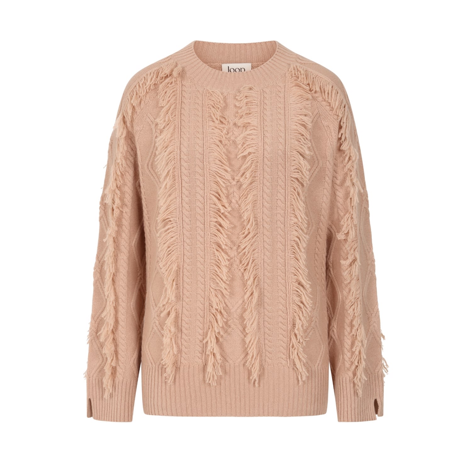 Loop Cashmere Women's Neutrals / Brown Fringed Cabled Sweater In Toffee In Brown