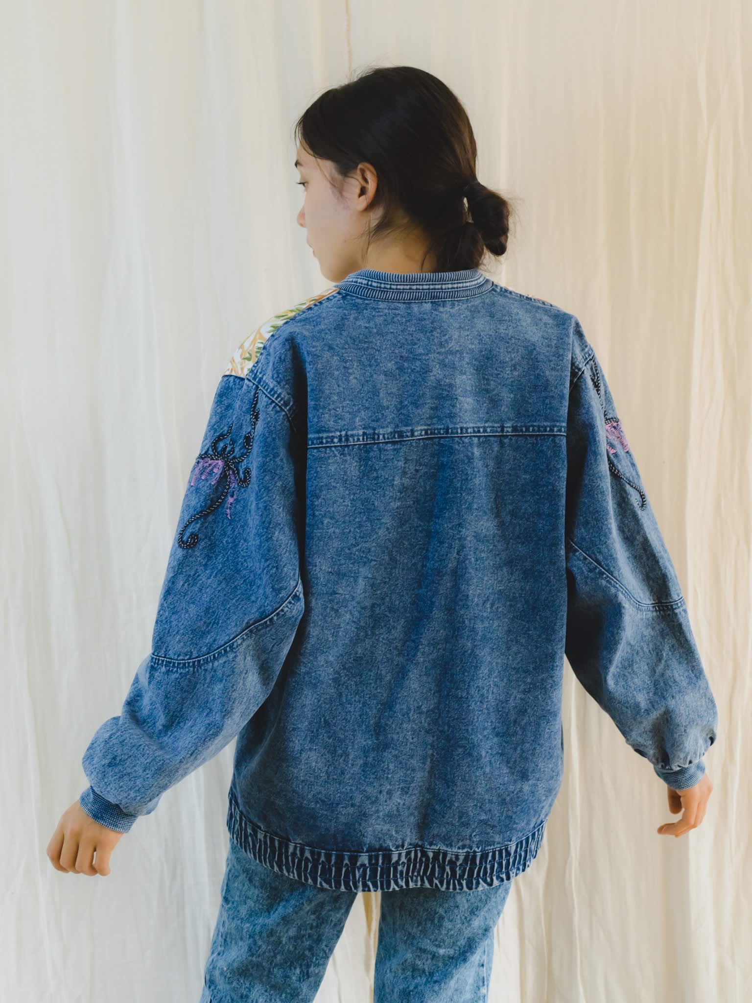 Colourful denim jacket sales