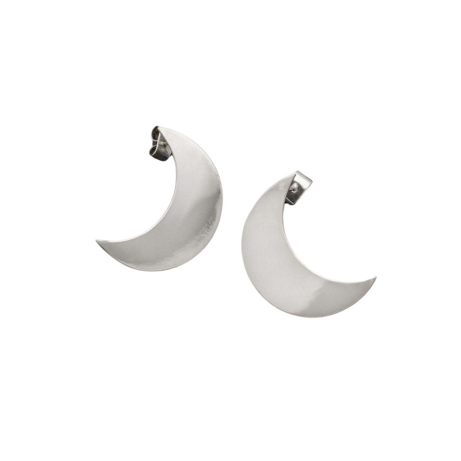 Zula Jewelry + Design Women's Silver Crescent Moon Stud Earrings Large In Silver