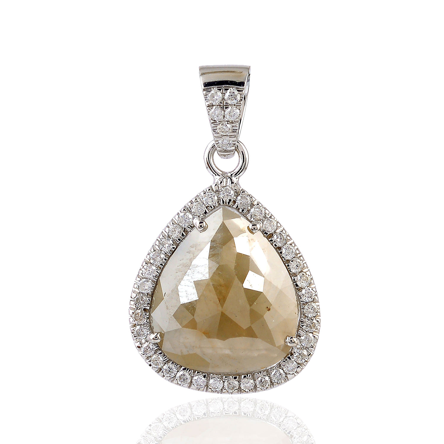 Women’s White / Brown Pear Cut Natural Ice Diamond In 18K White Gold Fashion Charm Pendant Artisan