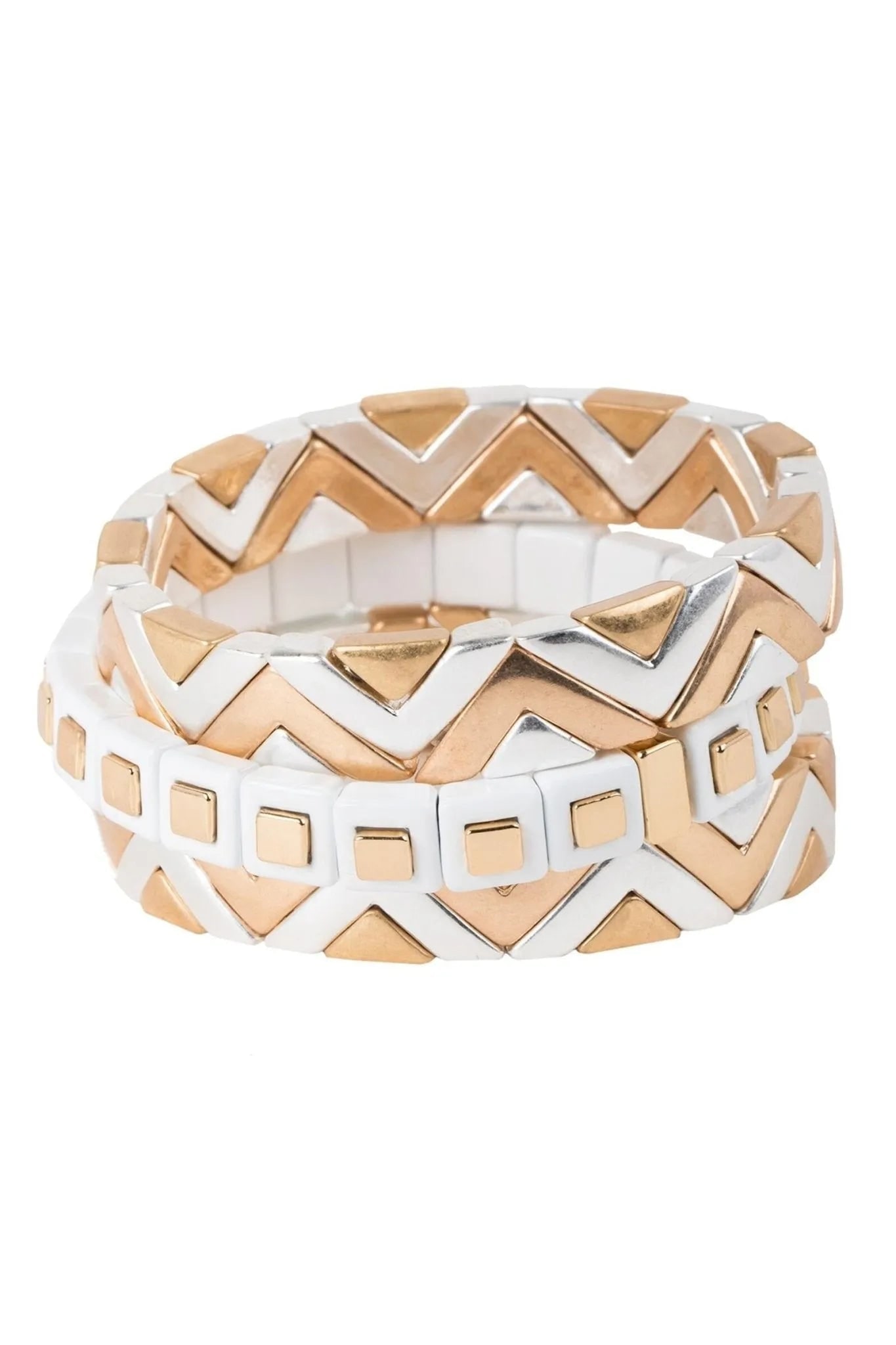Saachi Women's White Geometric Shine Bracelet Set In White