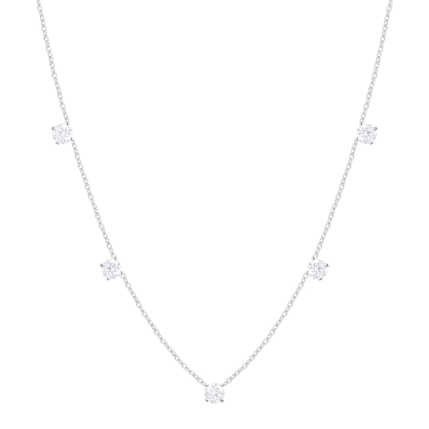 Dyamka Women's Silver Five Diamonds Necklace White Gold In Metallic
