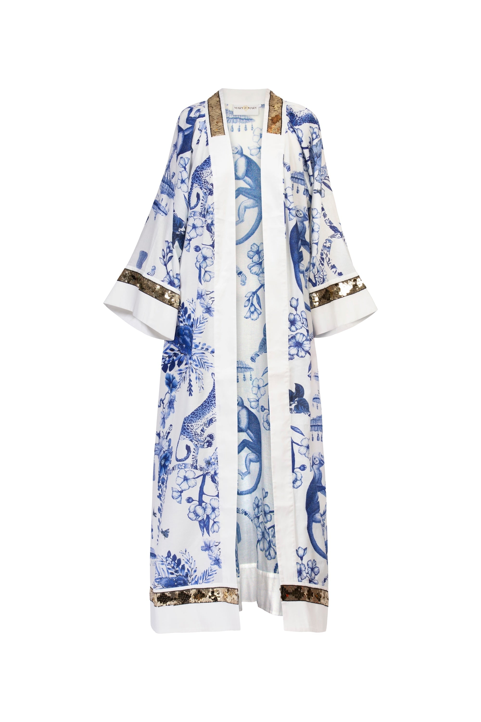 Mary&mary Women's Blue / White Chinoiserie Maxi Kimono