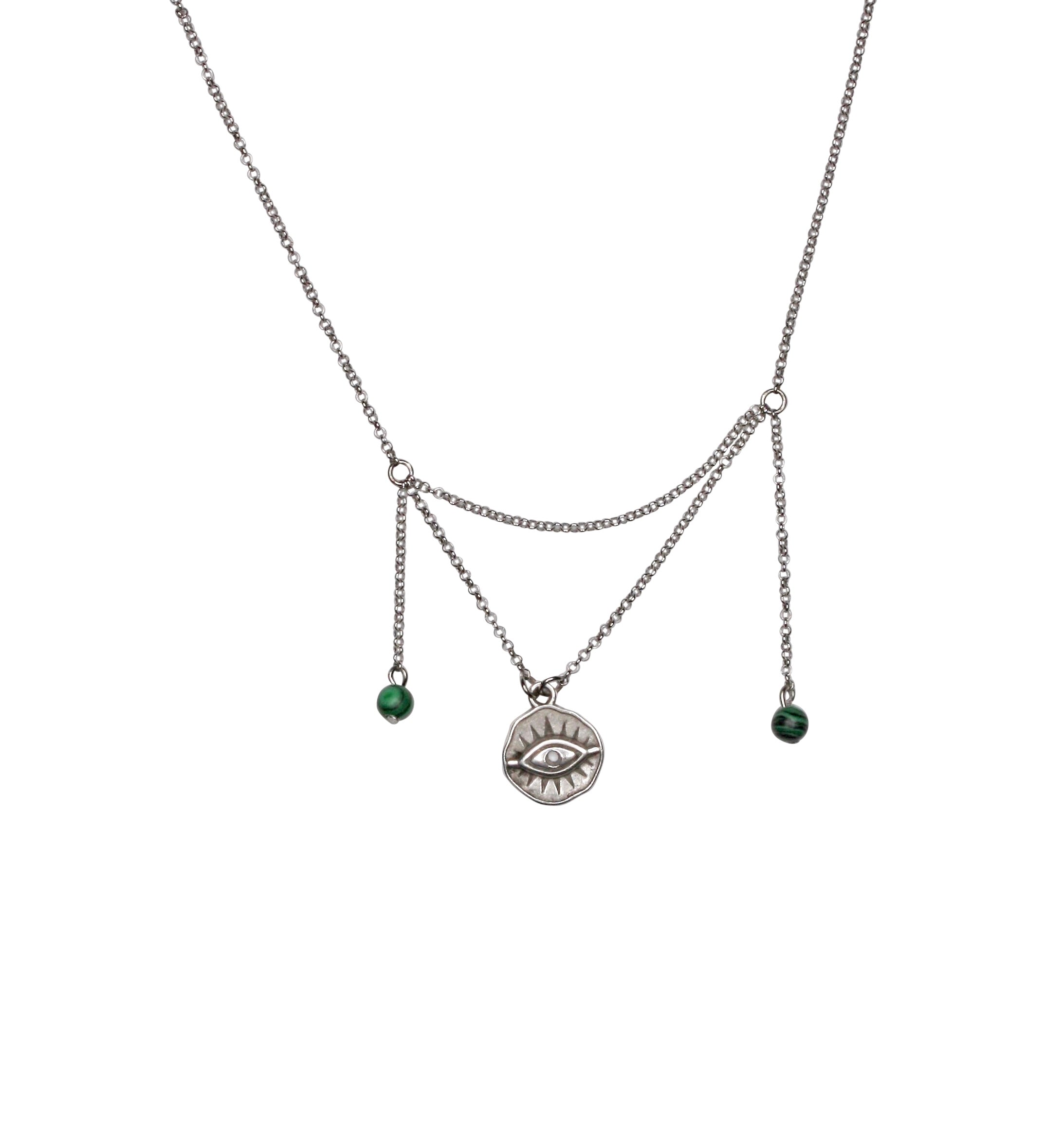 Mhart Women's Silver Evil Eye Malachite Drop Chain Necklace In Gray