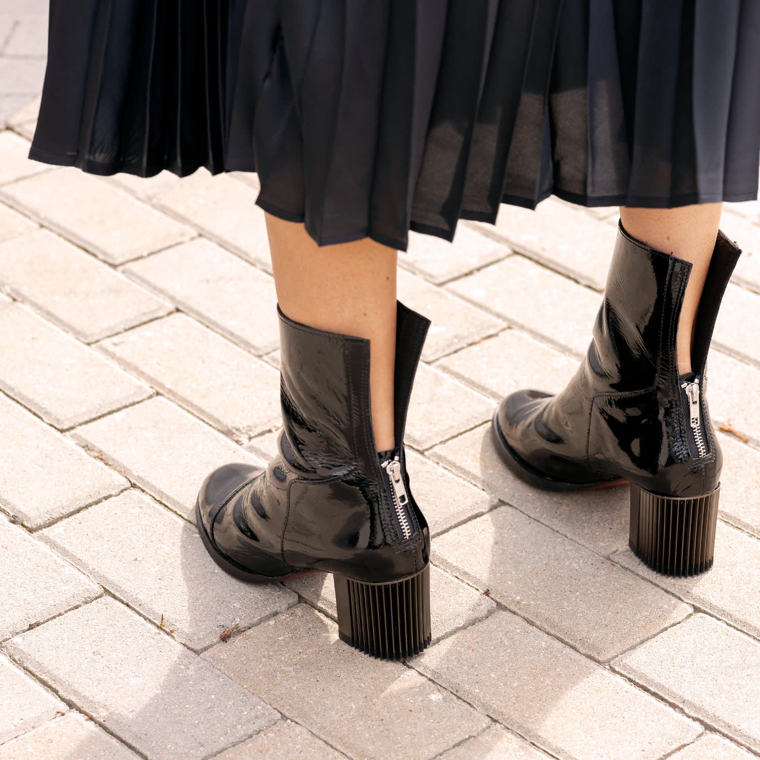 Women's Black Patent Leather Heeled Ankle Boots | 5 UK | MAS Laus