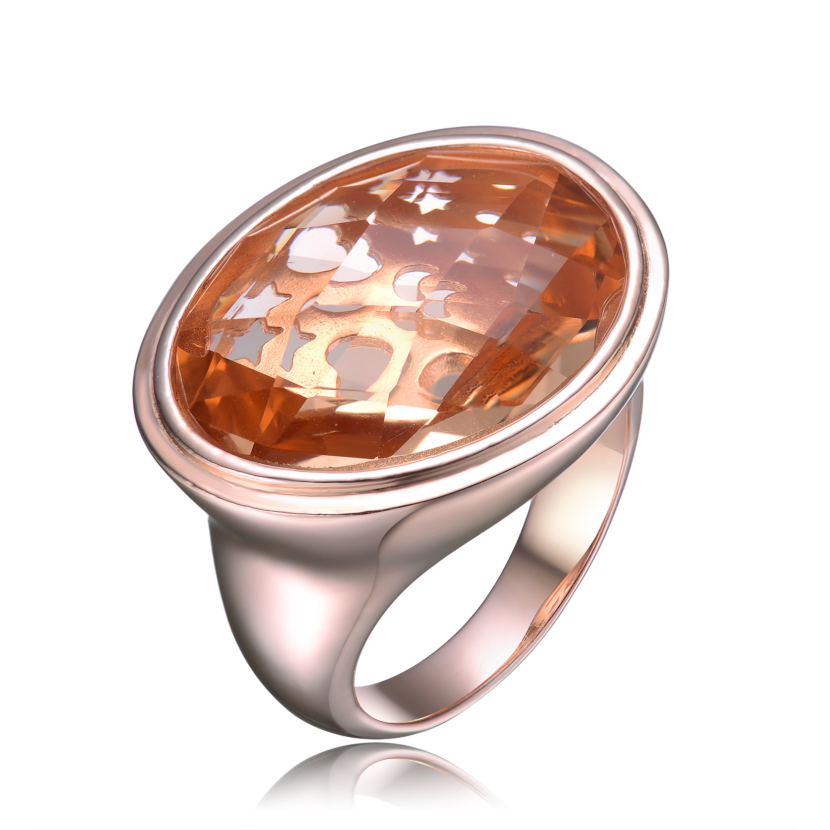 Genevive Jewelry Women's Rose Gold Plated Morganite Cubic Zirconia Solitaire Ring In Neutral