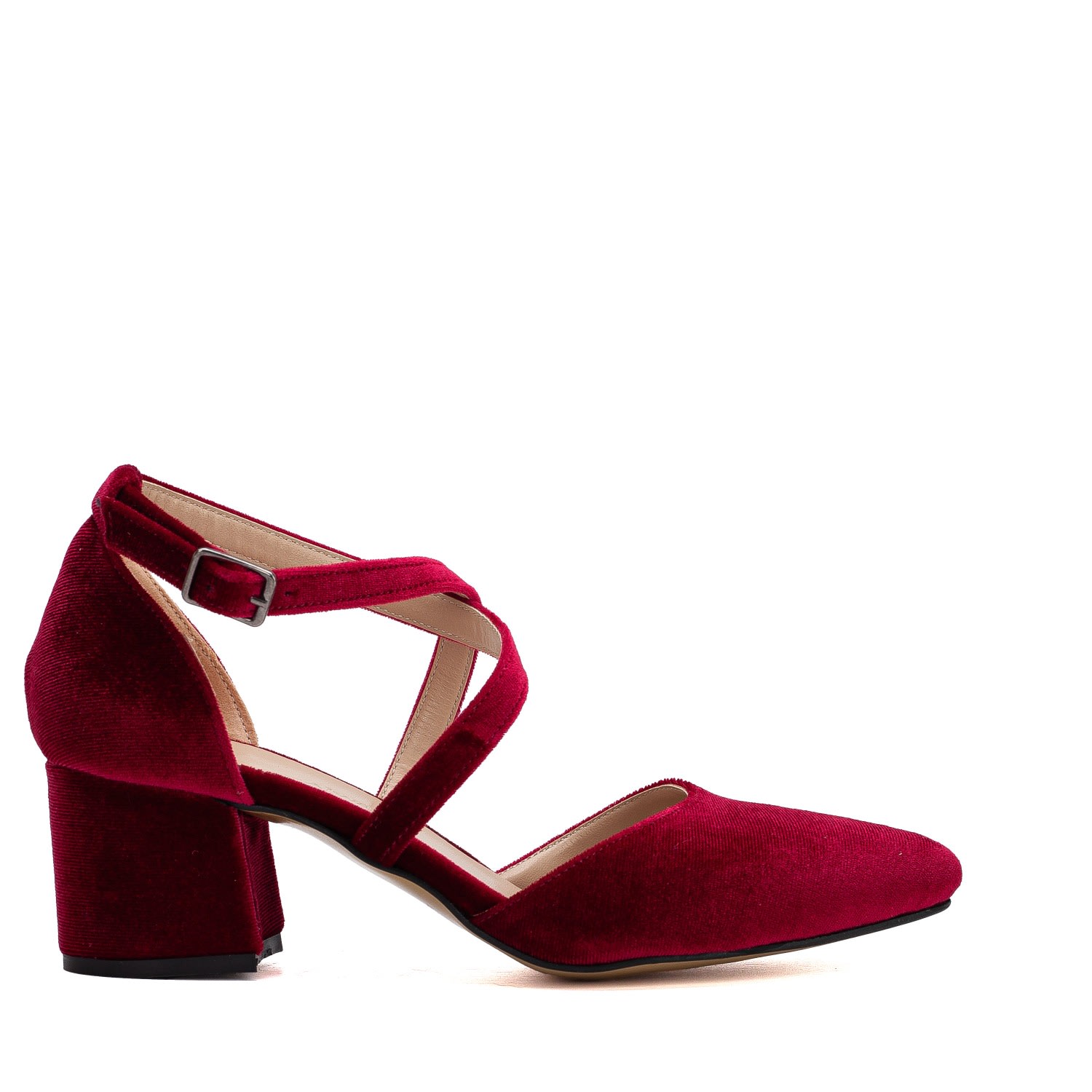 Forever & Always Shoes Women's Red Dolly - Burgundy Velvet Low Heels In Red