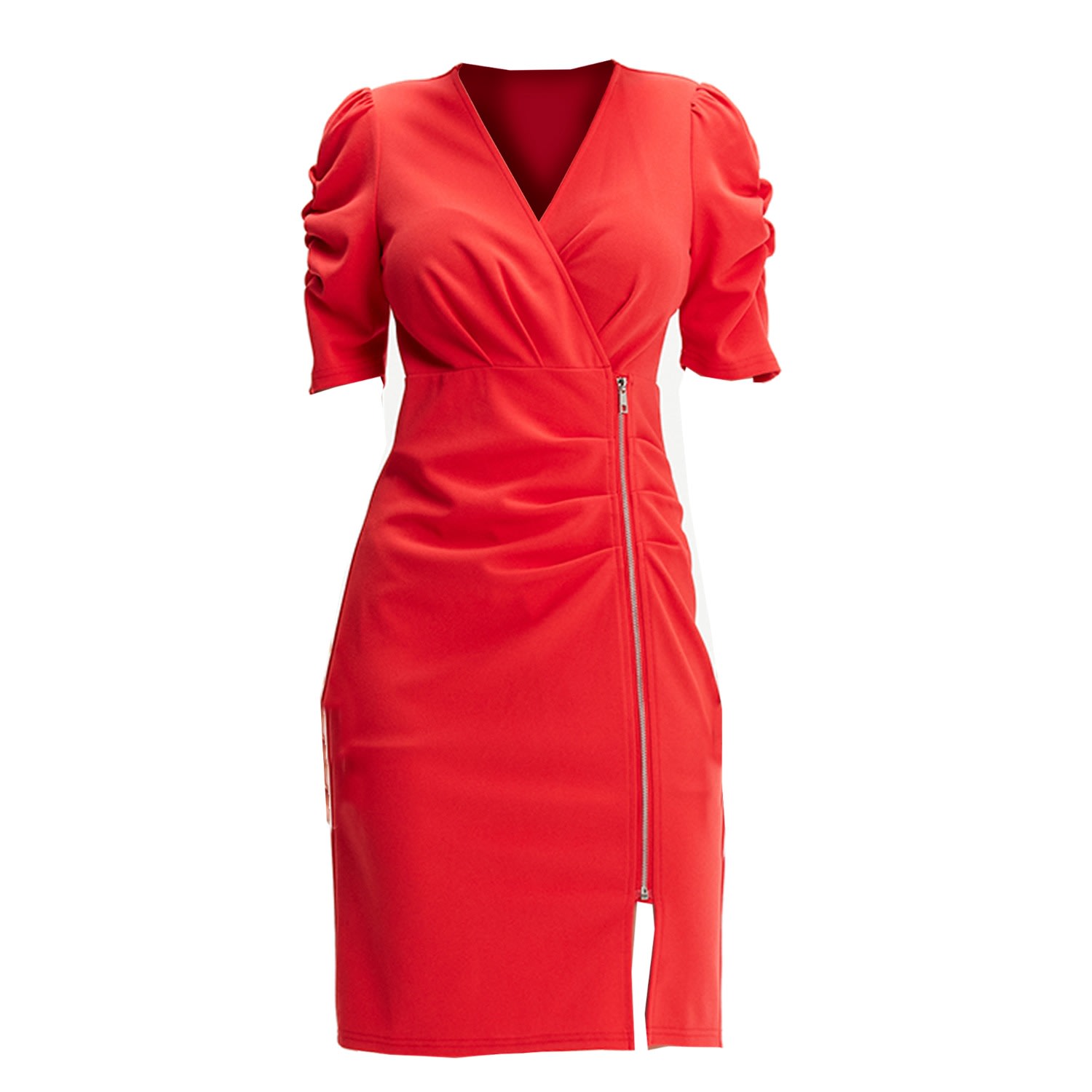 Smart And Joy Women's Jersey Dress With Zip Side - Red In Red