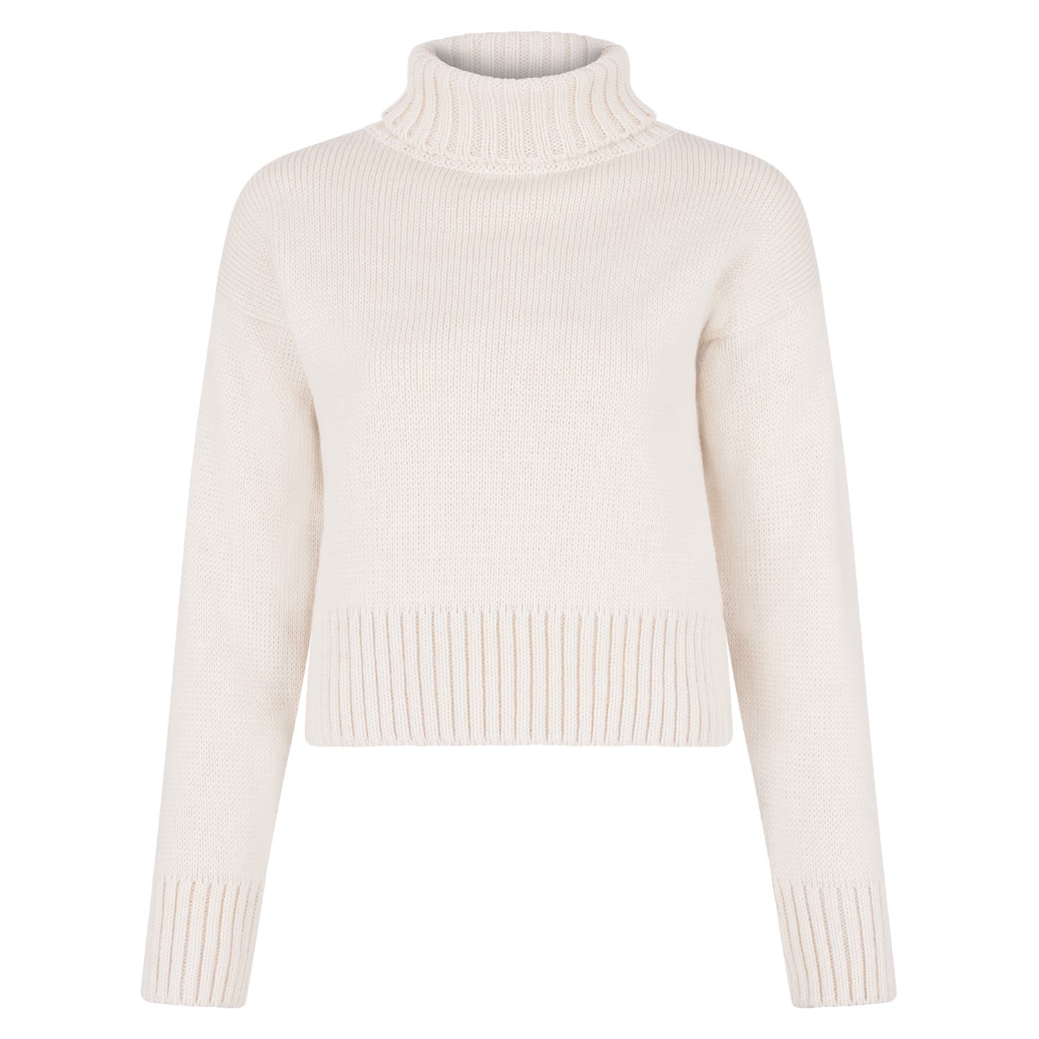 Neutrals Womens Chunky Merino Wool Melissa Cropped Submariner Jumper - Ecru Medium Paul James Knitwear