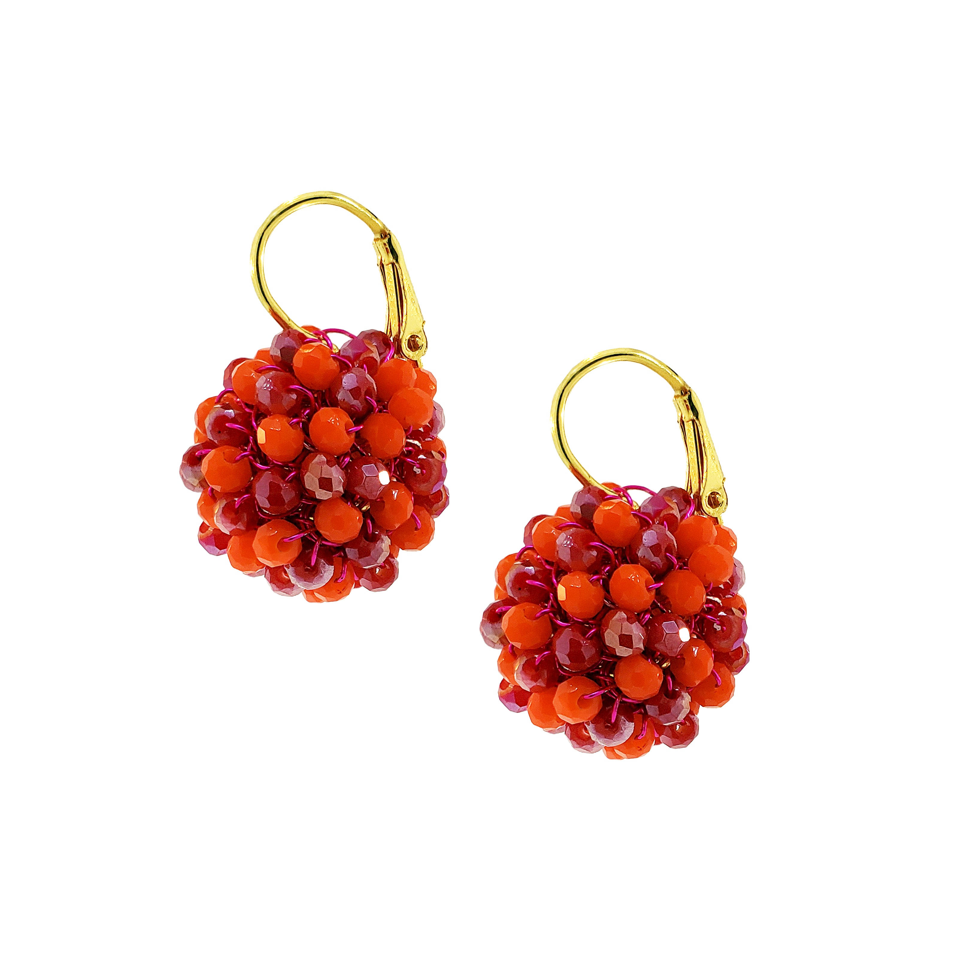 Lavish By Tricia Milaneze Women's Gold / Pink / Purple Neon Fuchsia Mix Mini Crystal Sphere Handmade Earrings