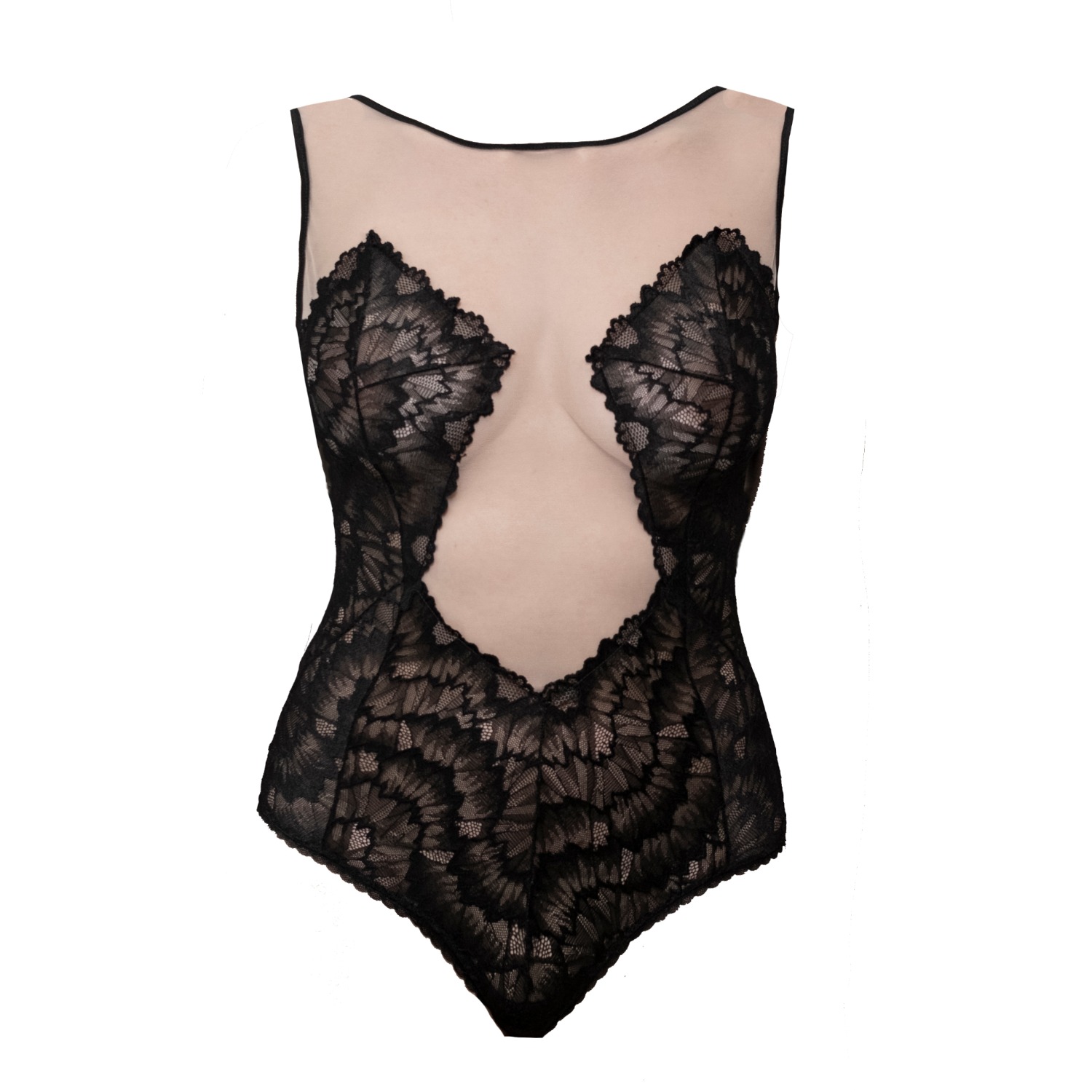 Mind Games Lace & Check Tulle Long Sleeve Bodysuit by Carol Coelho