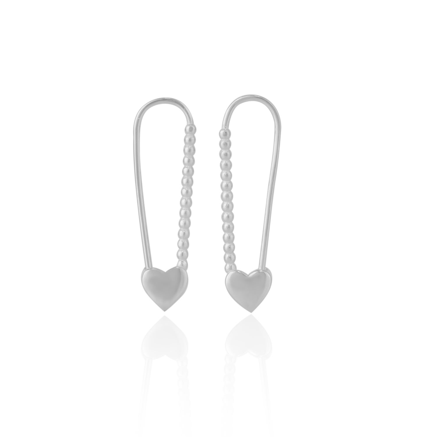 Spero London Women's Heart Beaded Safety Pin Sterling Silver Earring - Silver