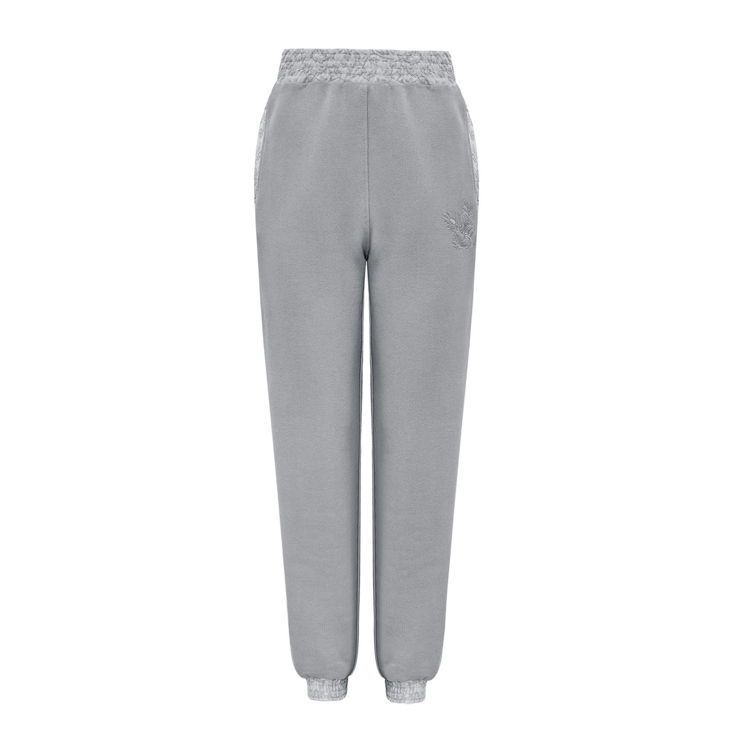Mandragora Women's Grey Cotton Sweatpants With Jacquard Detailing - Lantre In Grey