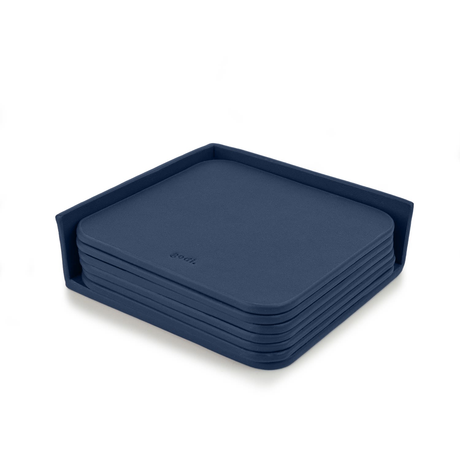 Godi. Large Leather Coasters - Set Of 6 - Navy Blue In Blue