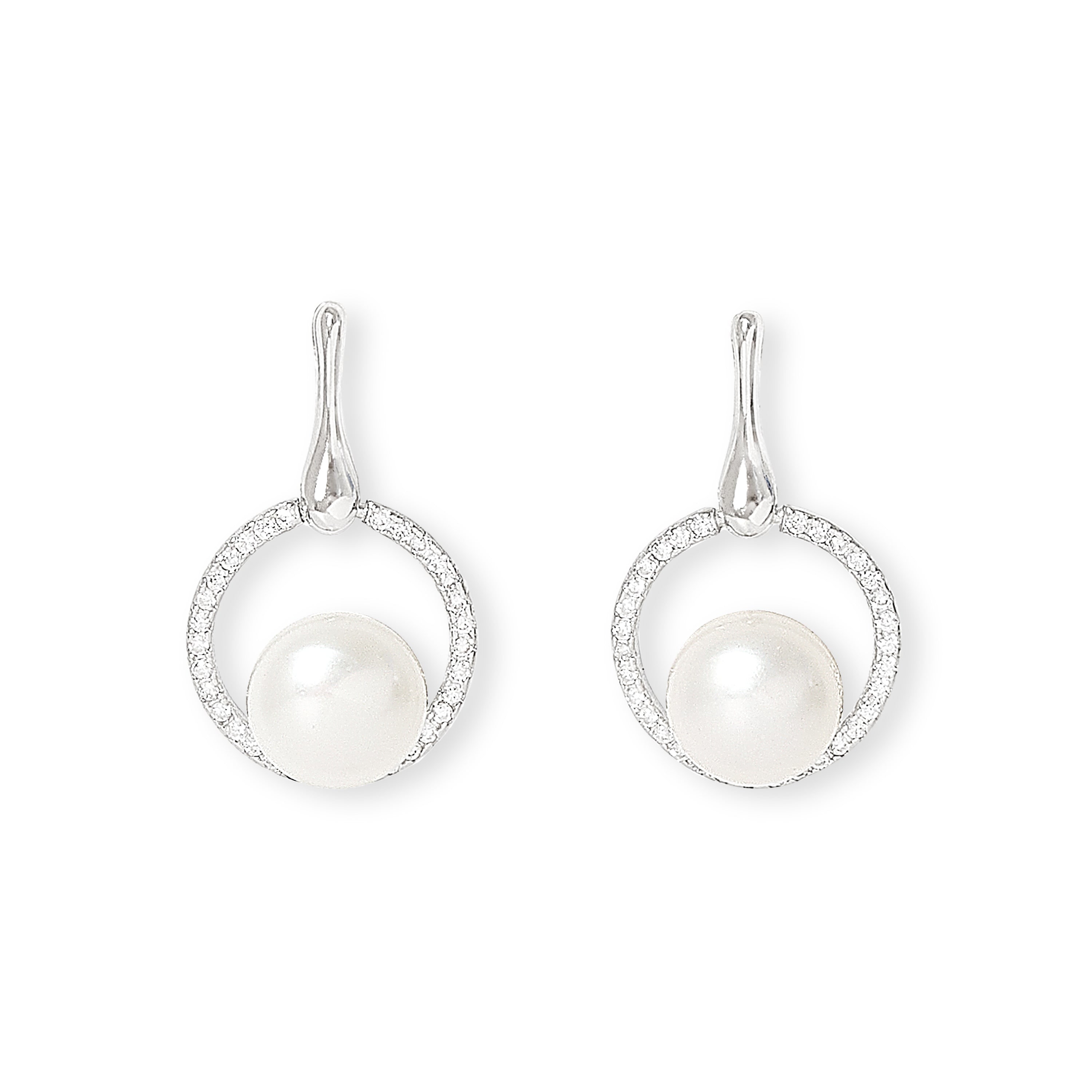 Pearls Of The Orient Online Women's Silver / White Stella Pave Halo Drop Earrings With Cultured Freshwater Pearls