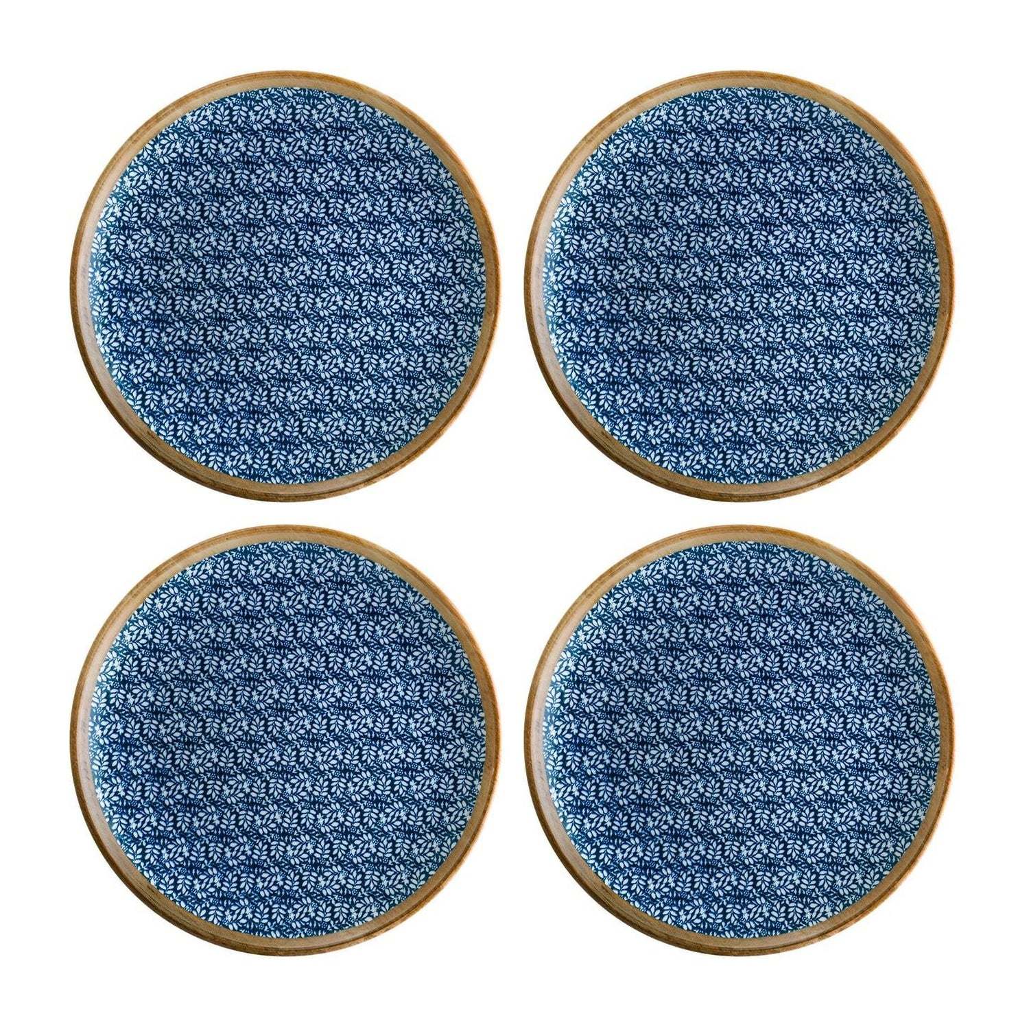 Turgla Home Blue / White Calif Round Decorated Porcelain Plate Set Of Four