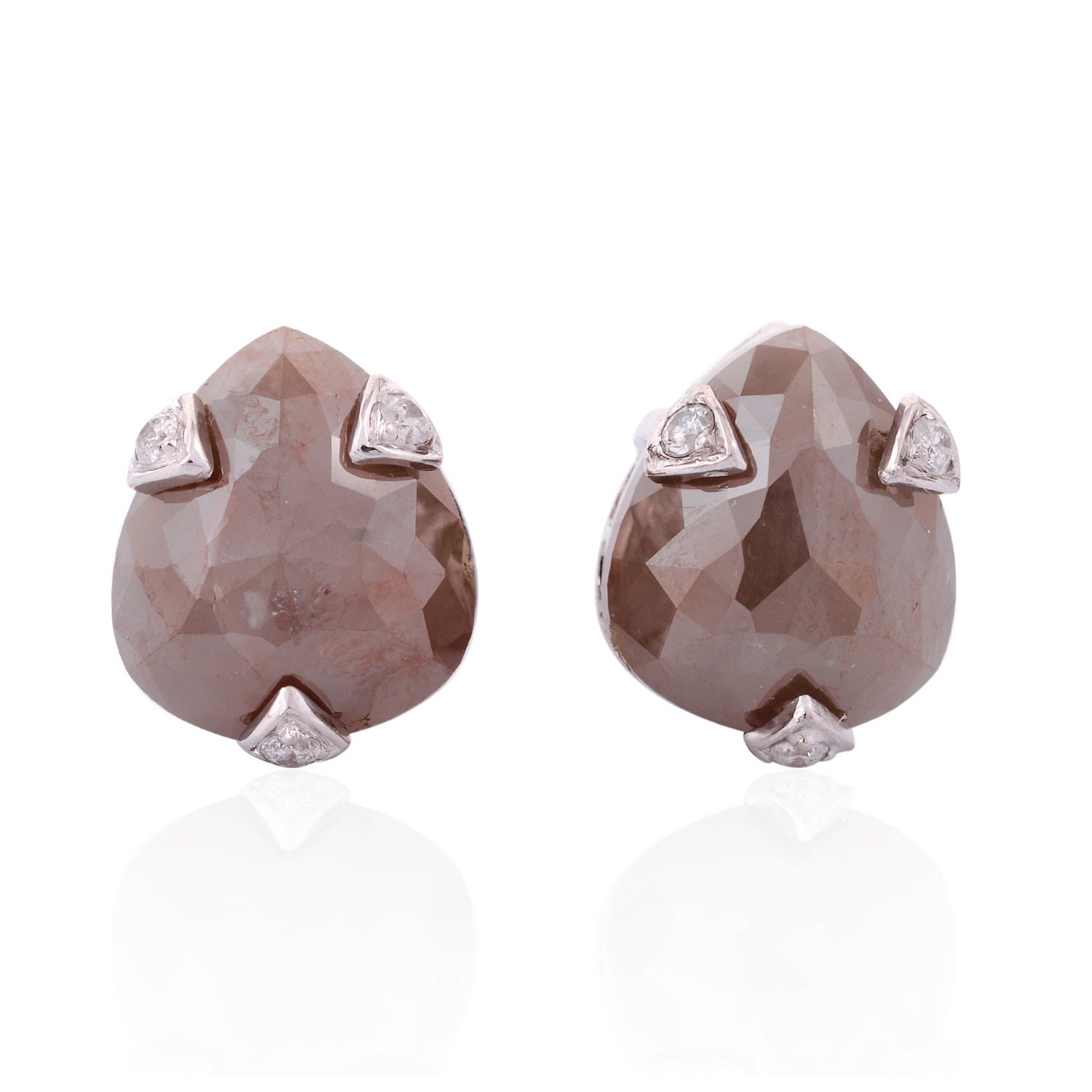 Artisan Women's Brown / White Statement Pear Ice Diamond Earrings In 18k White Gold In Brown