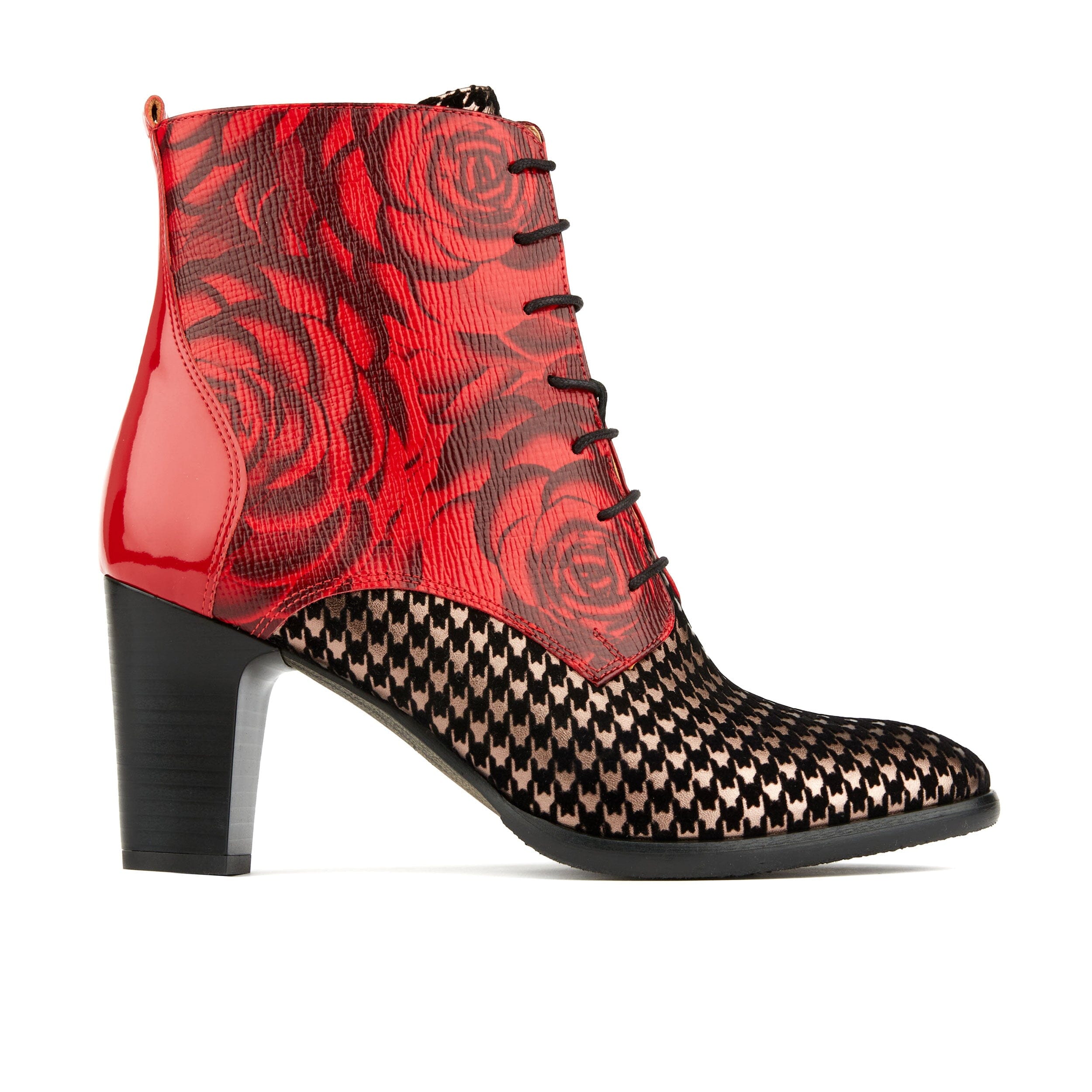 Black / Red Merlin - Red Rose & Houndstooth - Womens Ankle Boots 8 Uk Embassy London Usa