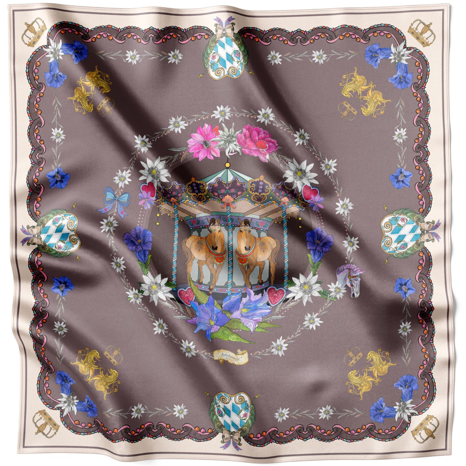 Lamberty Munich X Katchmagic London Women's Homage To Munich Octoberfest Silk Scarf- Brown In Brown