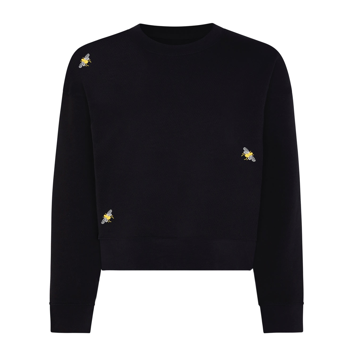 Bee Embroidered Cropped Sweatshirt Black Women Medium Ingmarson