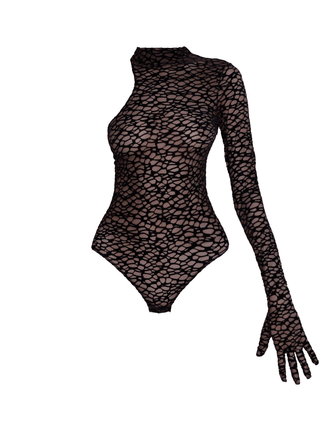 Bonbon Lingerie Women's Black Chaos Asymmetric Glove Sleeve Bodysuit In Black