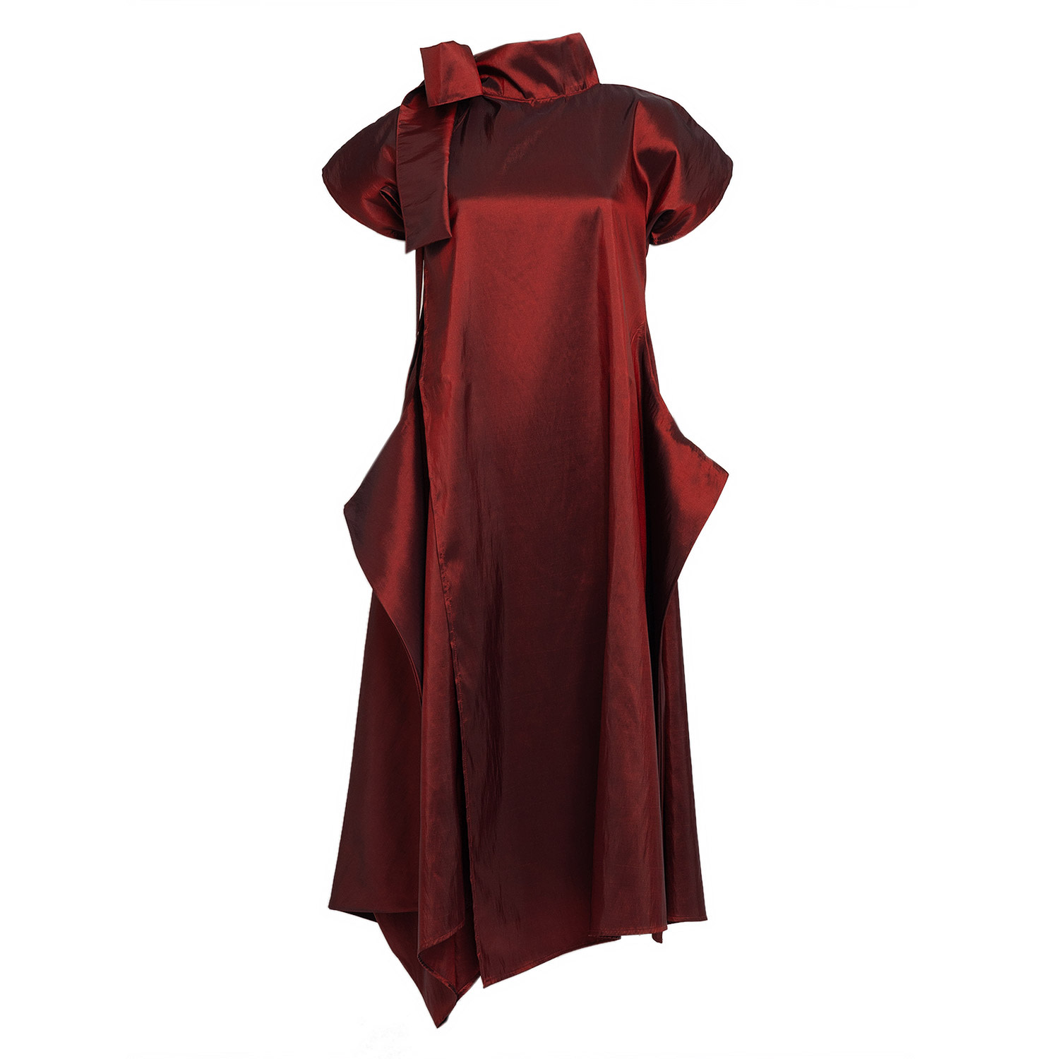 Bianca Popp Women's Halves Shoulder Ribbon Asymmetrical Dress In Red Taffeta In Red