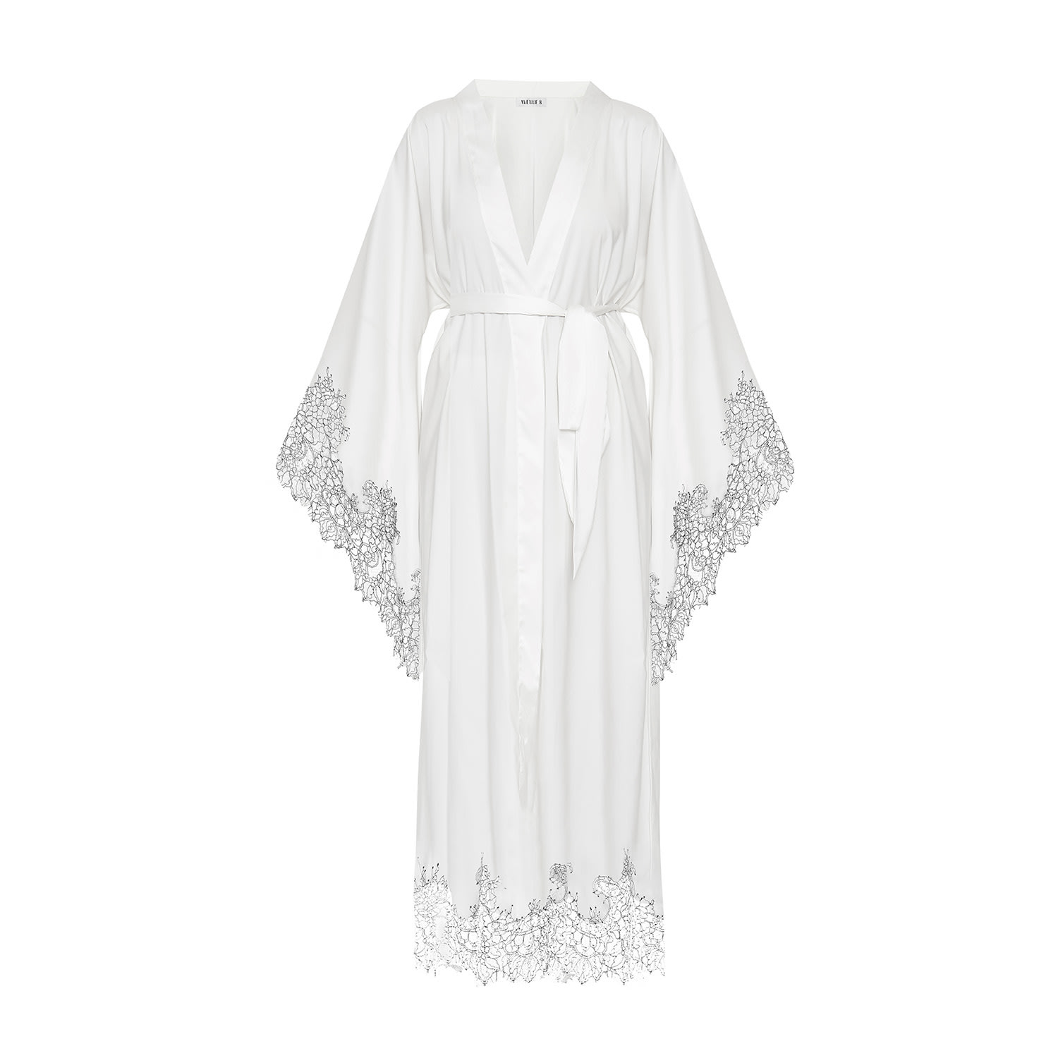 Women’s Lace Detailed Maxi Robe - White S/M Avenue 8