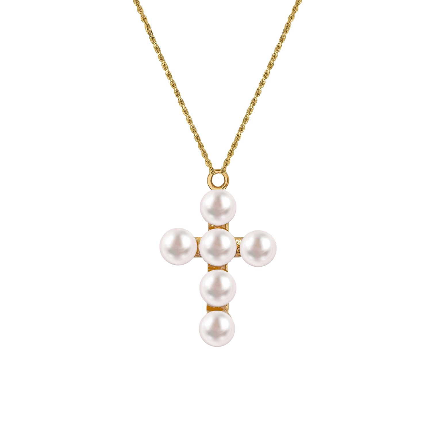Outofoffice Women's Religious Pearl Cross Charm Pendant Gold