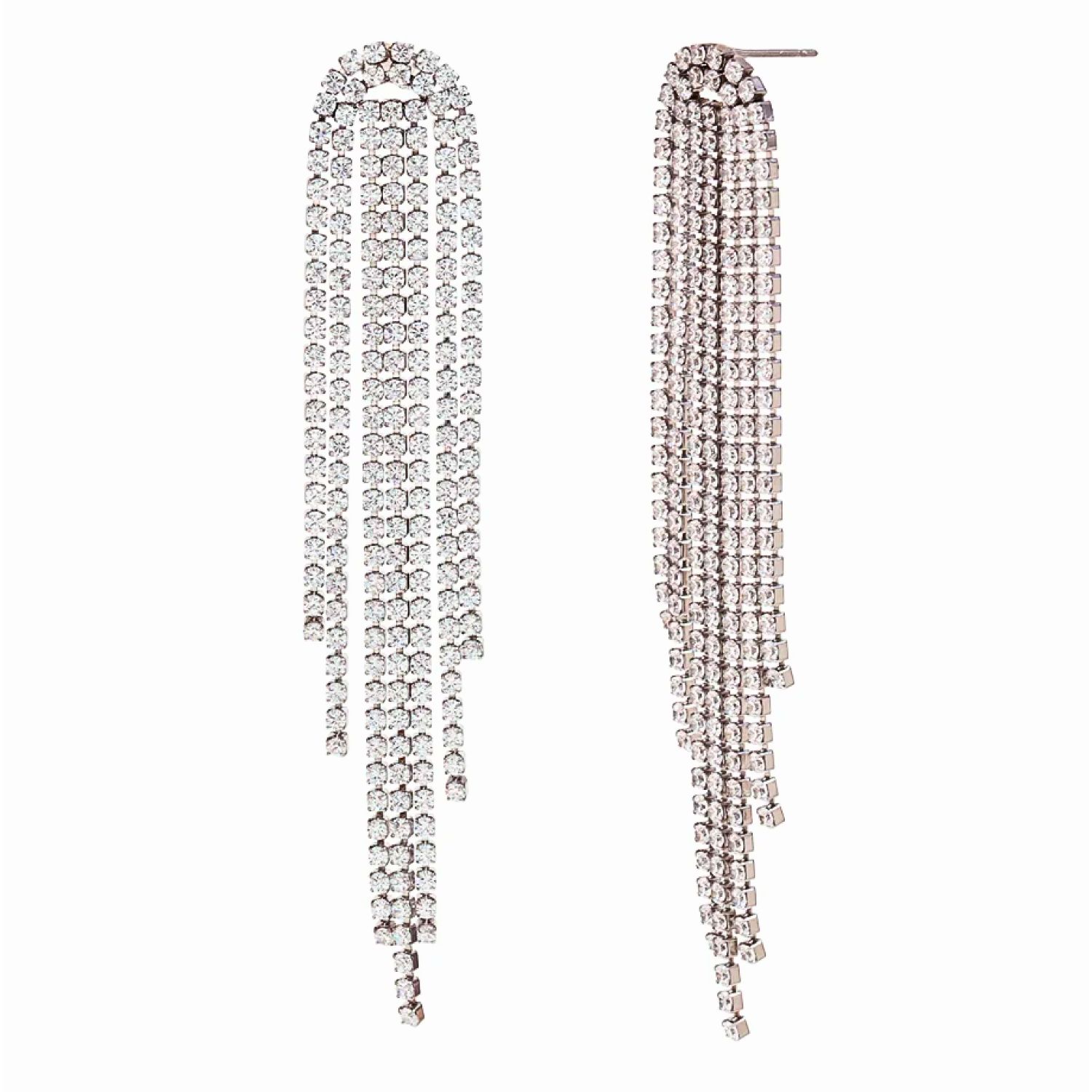 Women’s Silver Rhinestone Tassel Arch Earrings Olivia Le