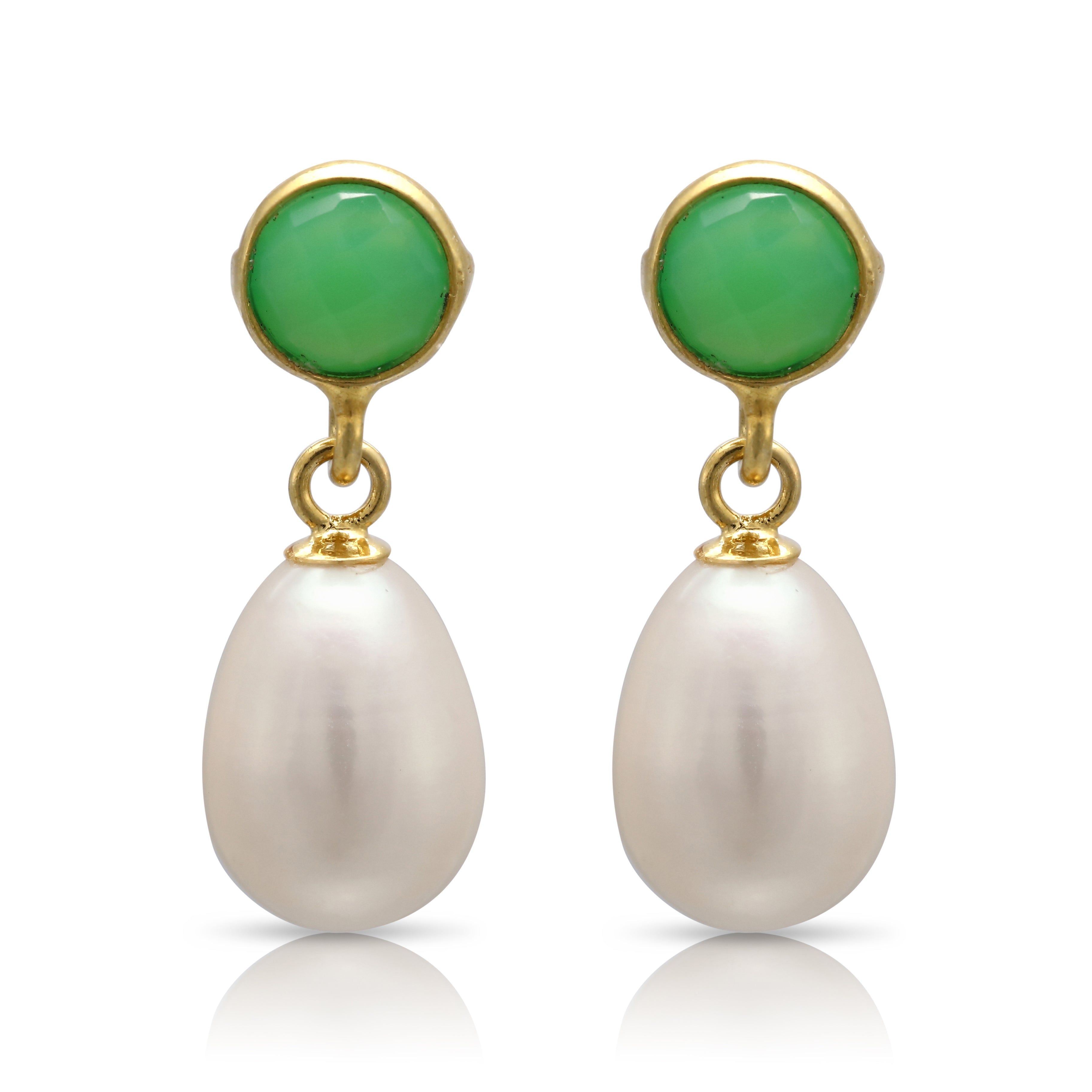 Women’s White / Green Clara Chrysophase Onyx & Cultured Freshwater Pearl Drop Earrings Pearls of the Orient Online