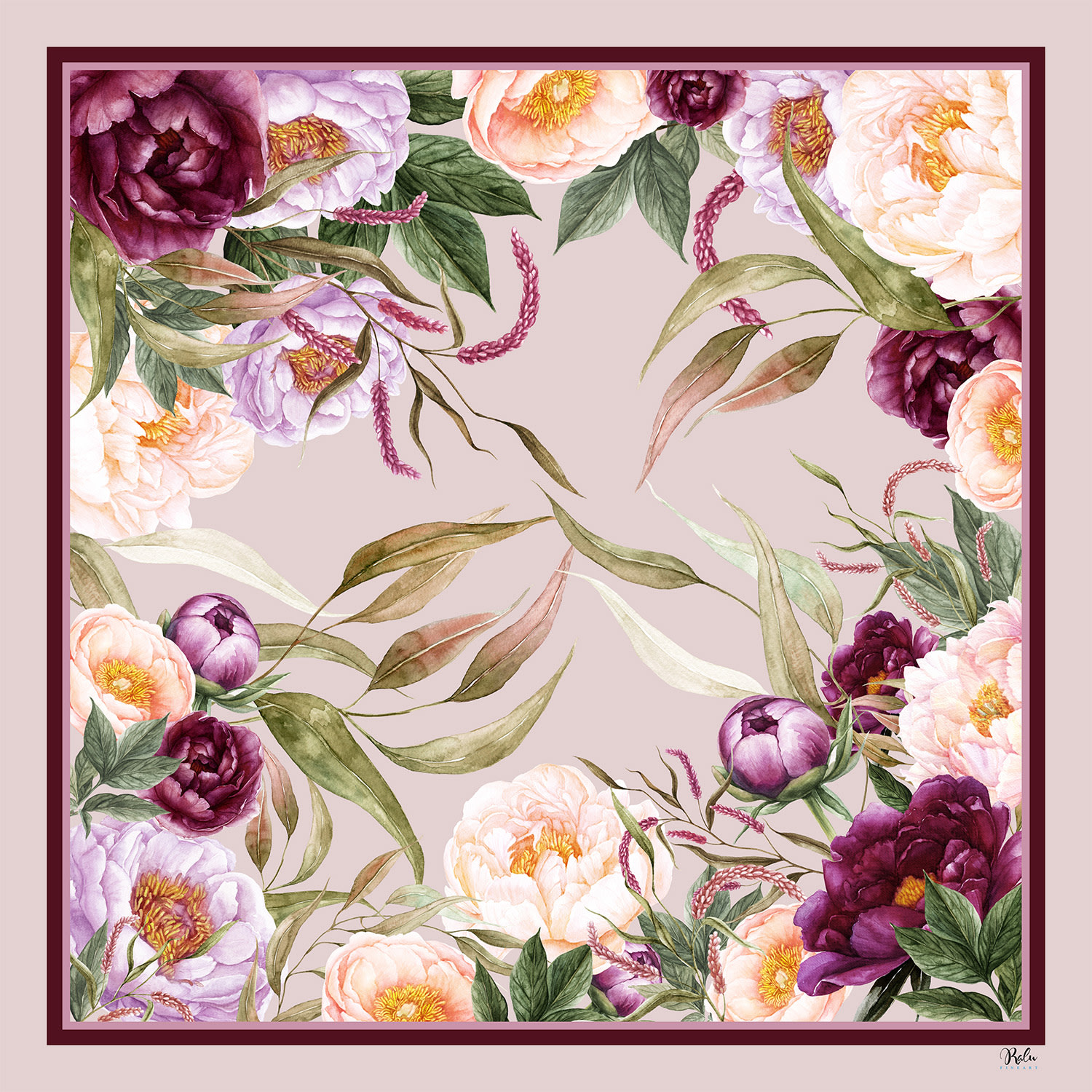 Women’s Silk Scarf Peonies Symphony Ralufineart