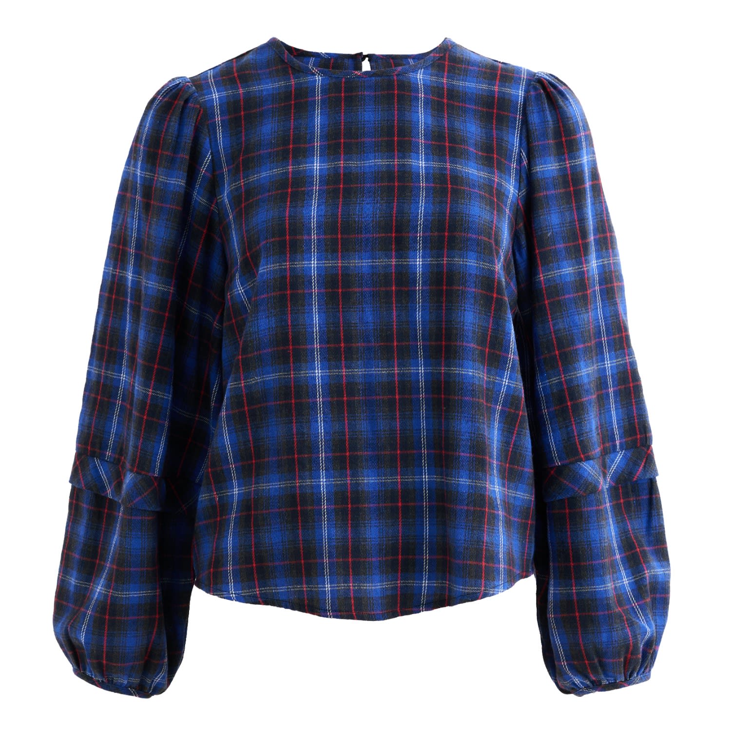 Louche Women's Rivka Winter Check Pleat Long Sleeve Blouse - Blue