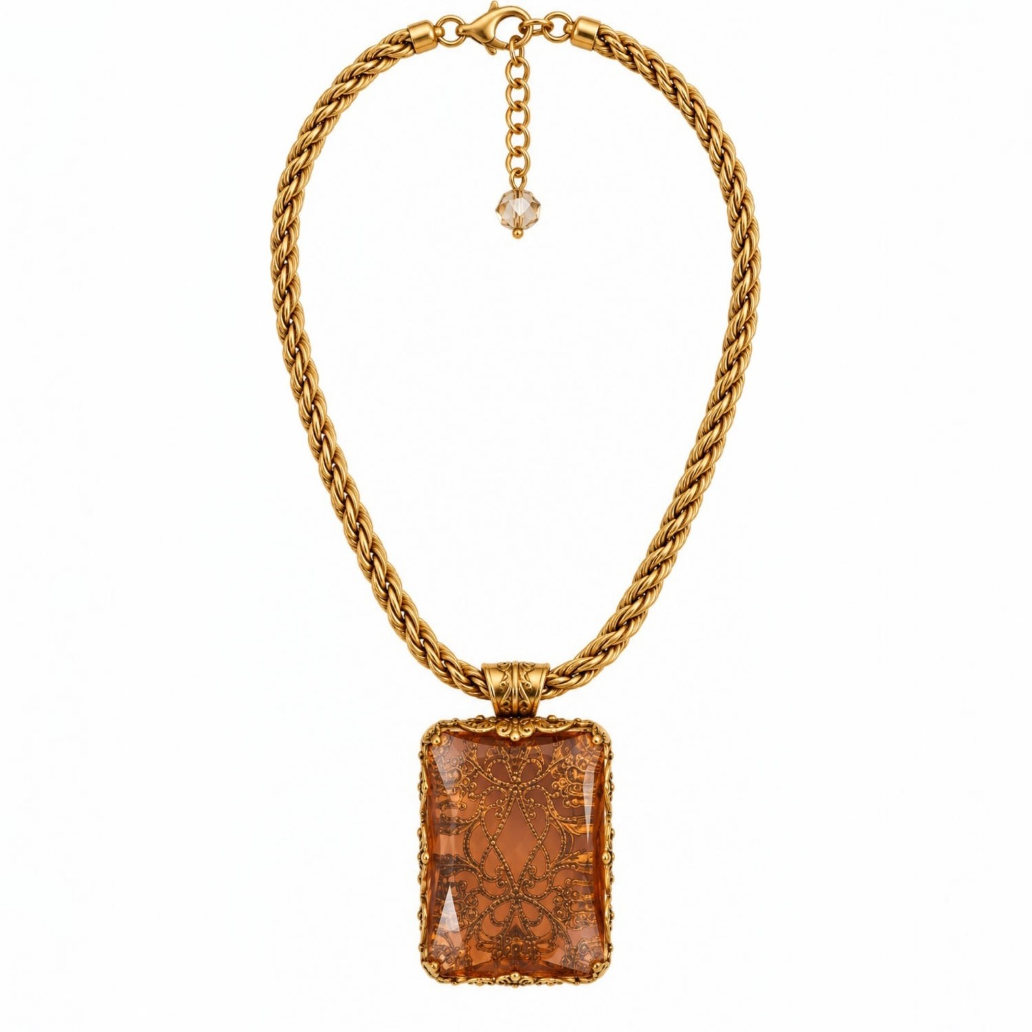 Vstyle Women's Gold Amber Copper Crystal Filigree Necklace