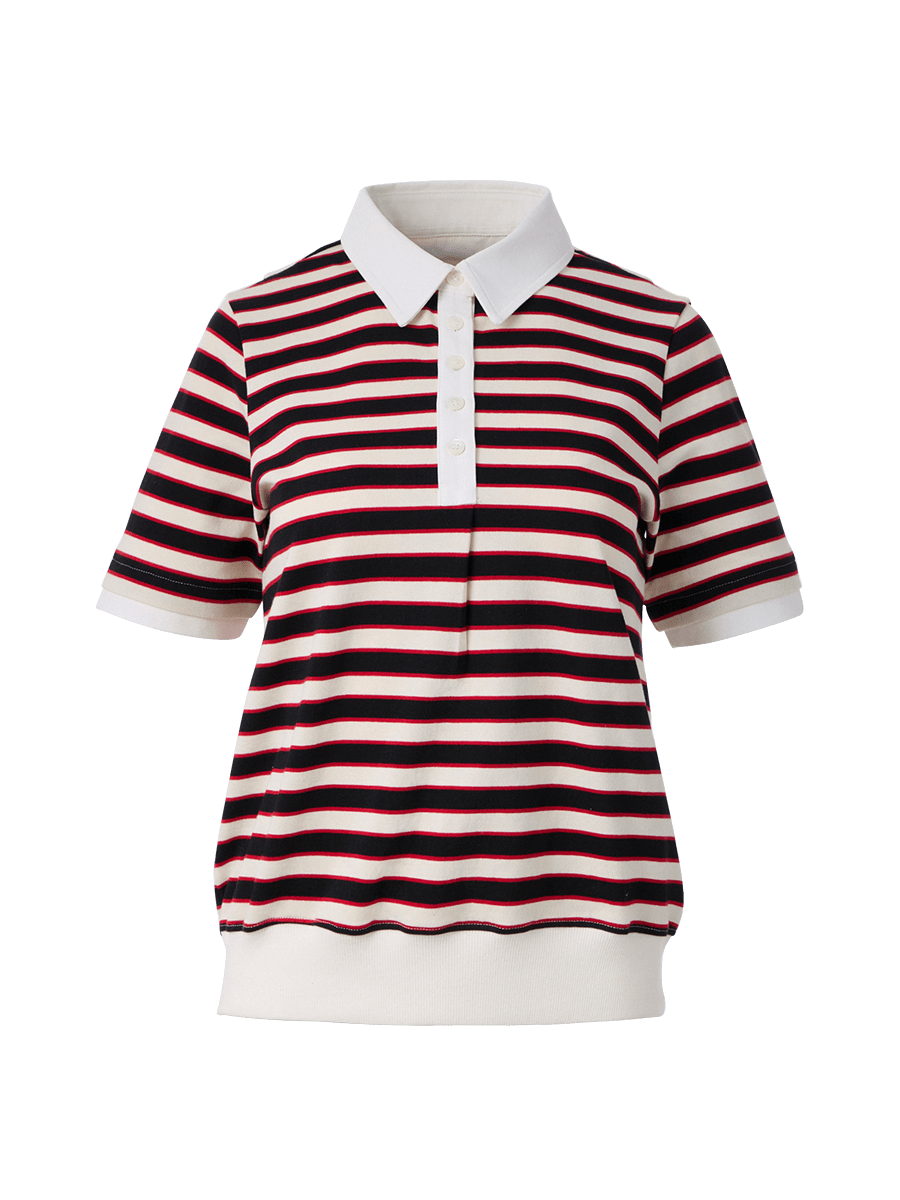 Elune Mode Women's Blue / Red Striped Blouson Top _ Noir Red Stripe