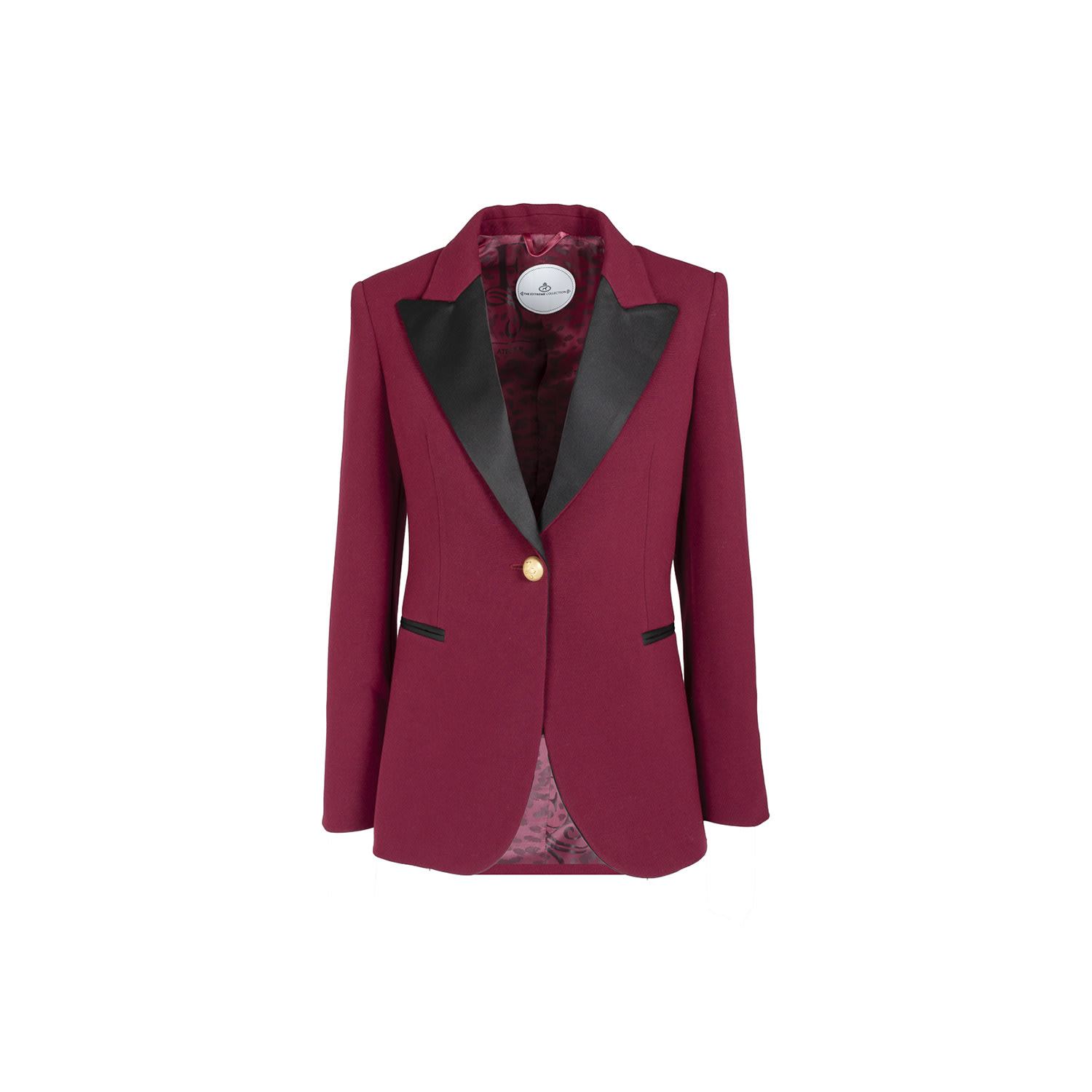 The Extreme Collection Women's Red Elegant Maroon Blazer With Black Satin Lapels Octavia In Red