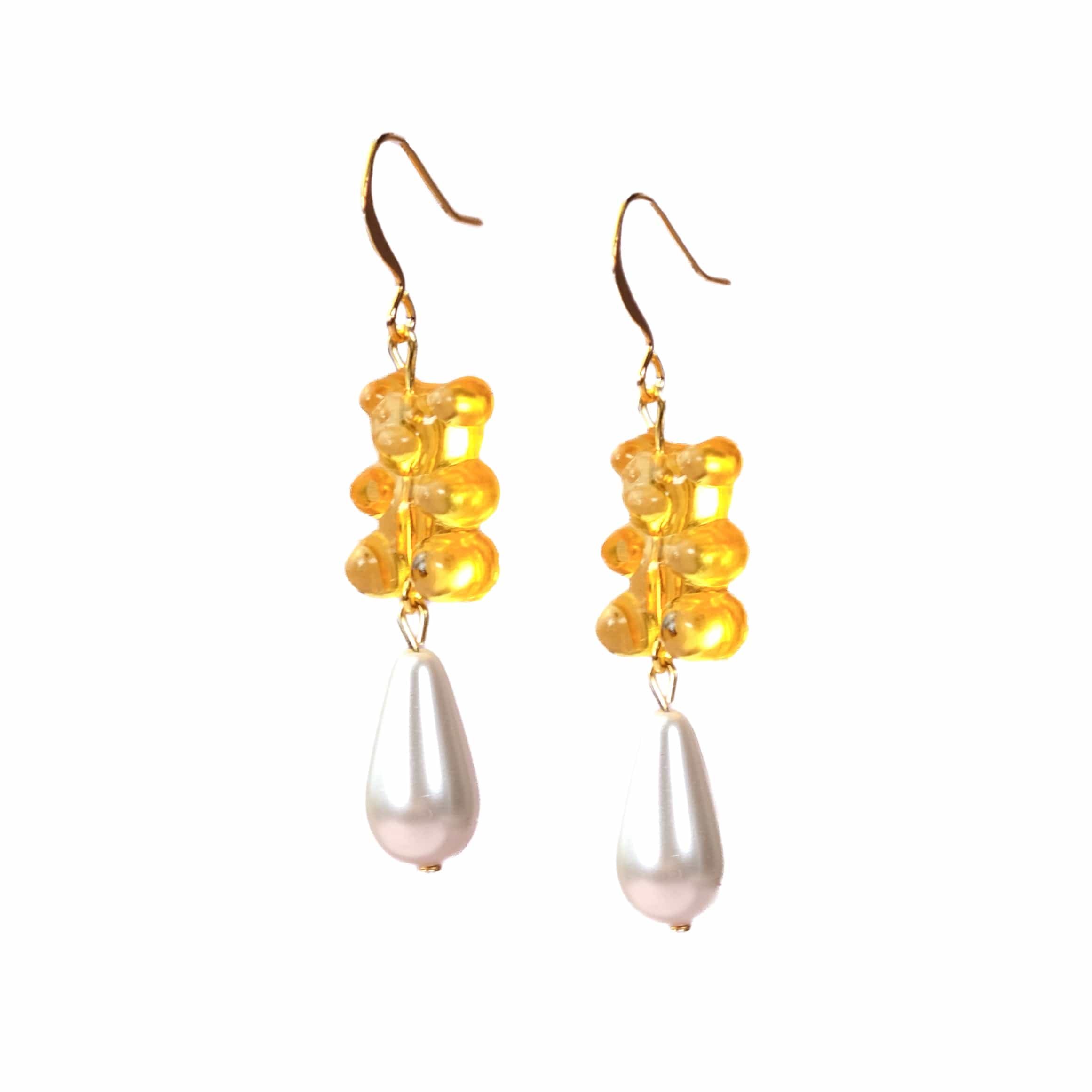 By Chavelli Women's Yellow / Orange Gummy Bear Pearl Drop Dangly Earrings In Orange