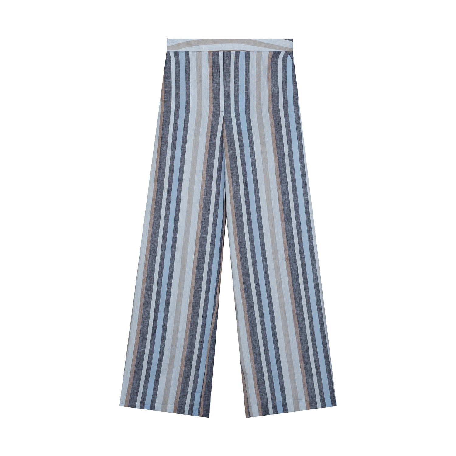 Inavati Women's Blue Striped Wide-leg Linen Trousers