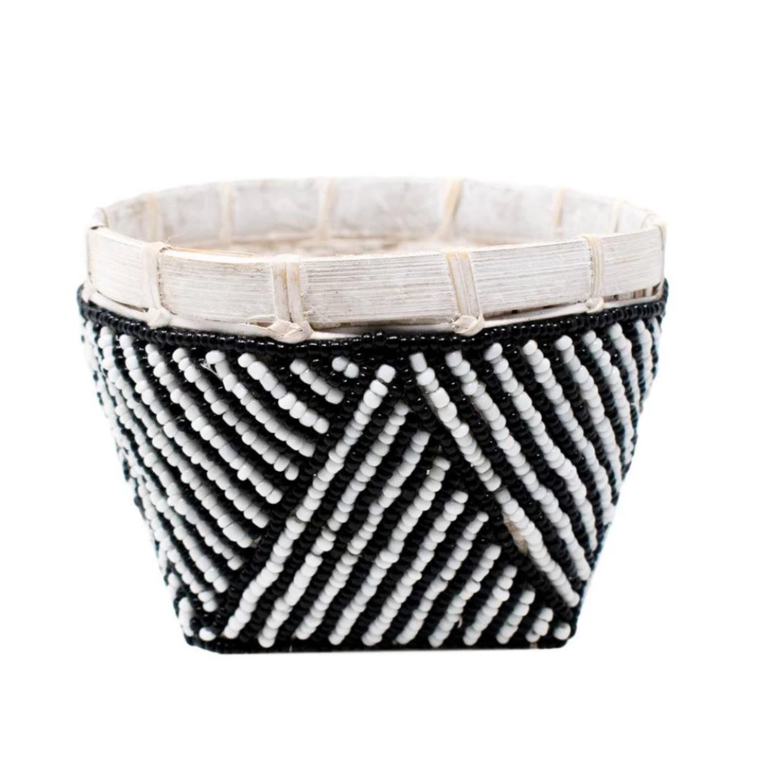 Poppy + Sage Bamboo Trinket Basket Black & White Stripe In Multi