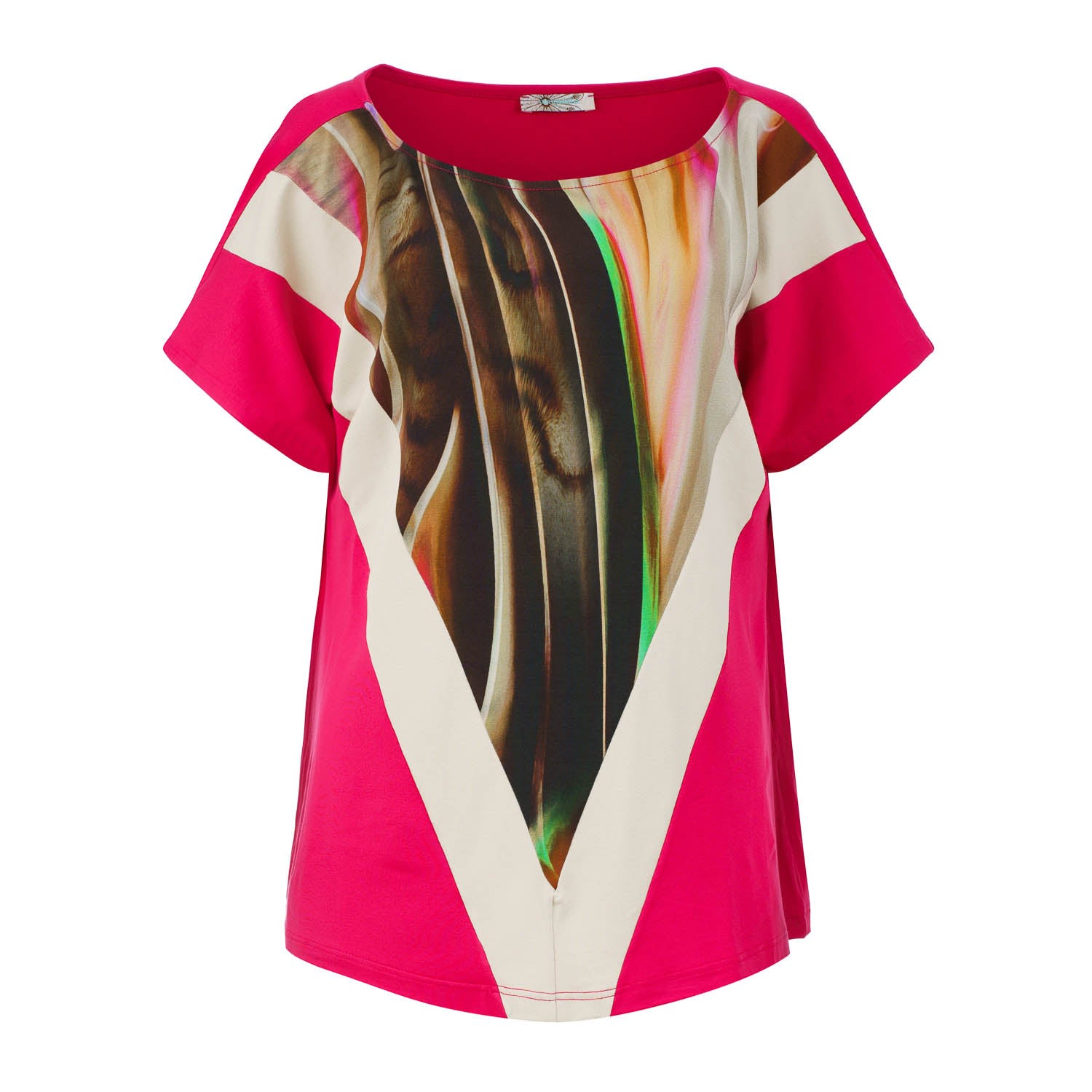 Conquista Women's Vibrant Abstract Boat Neck Plus Size Top In Pink