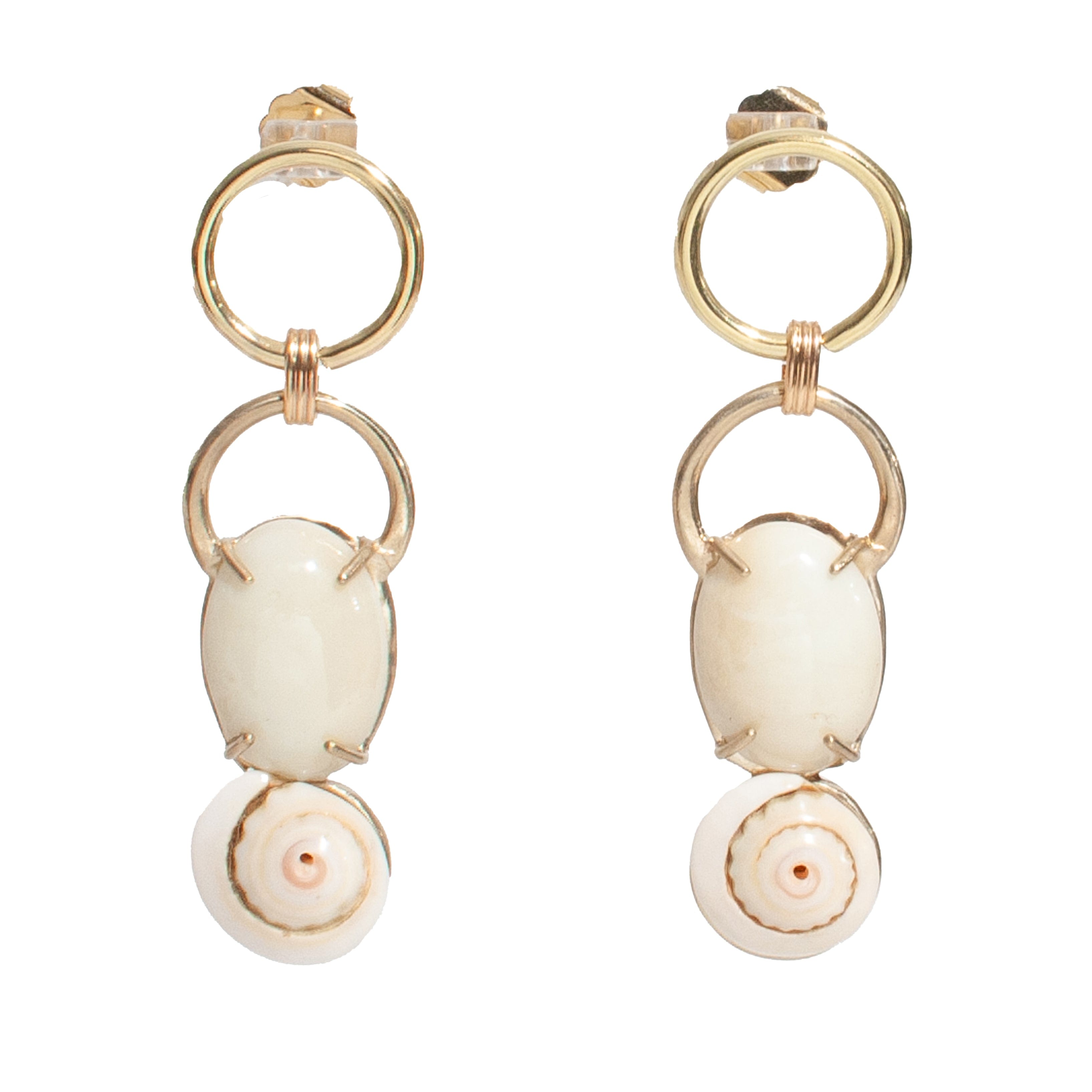 Castlecliff Women's Gold / Pink / Purple Cairn Earrings – Recycled Brass Earrings With Shell And Pearlized Vinta