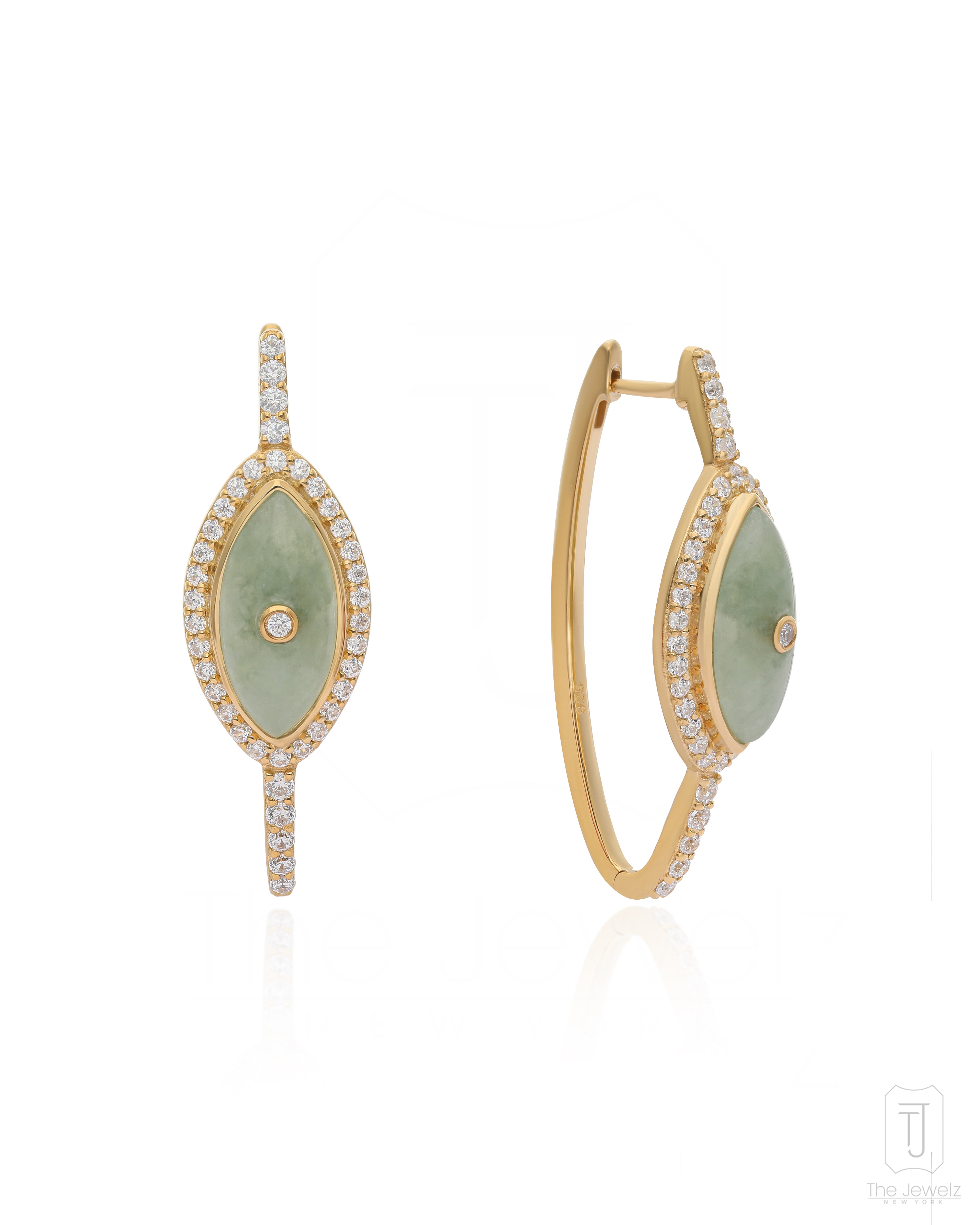 The Jewelz Women's Green Aventurine Hoop Earrings In Silver