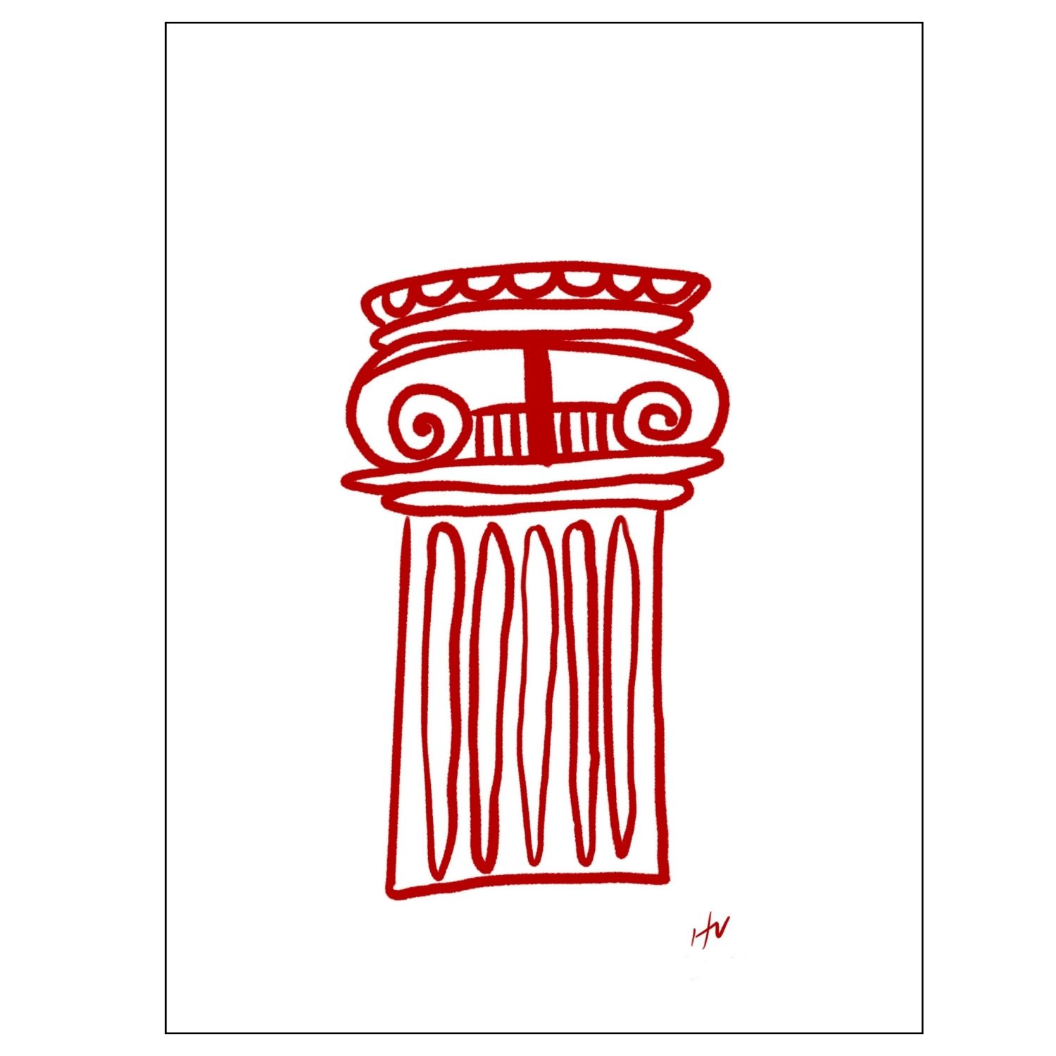 Red / White Greek Column Print 11 X 14" Hannah Via Art