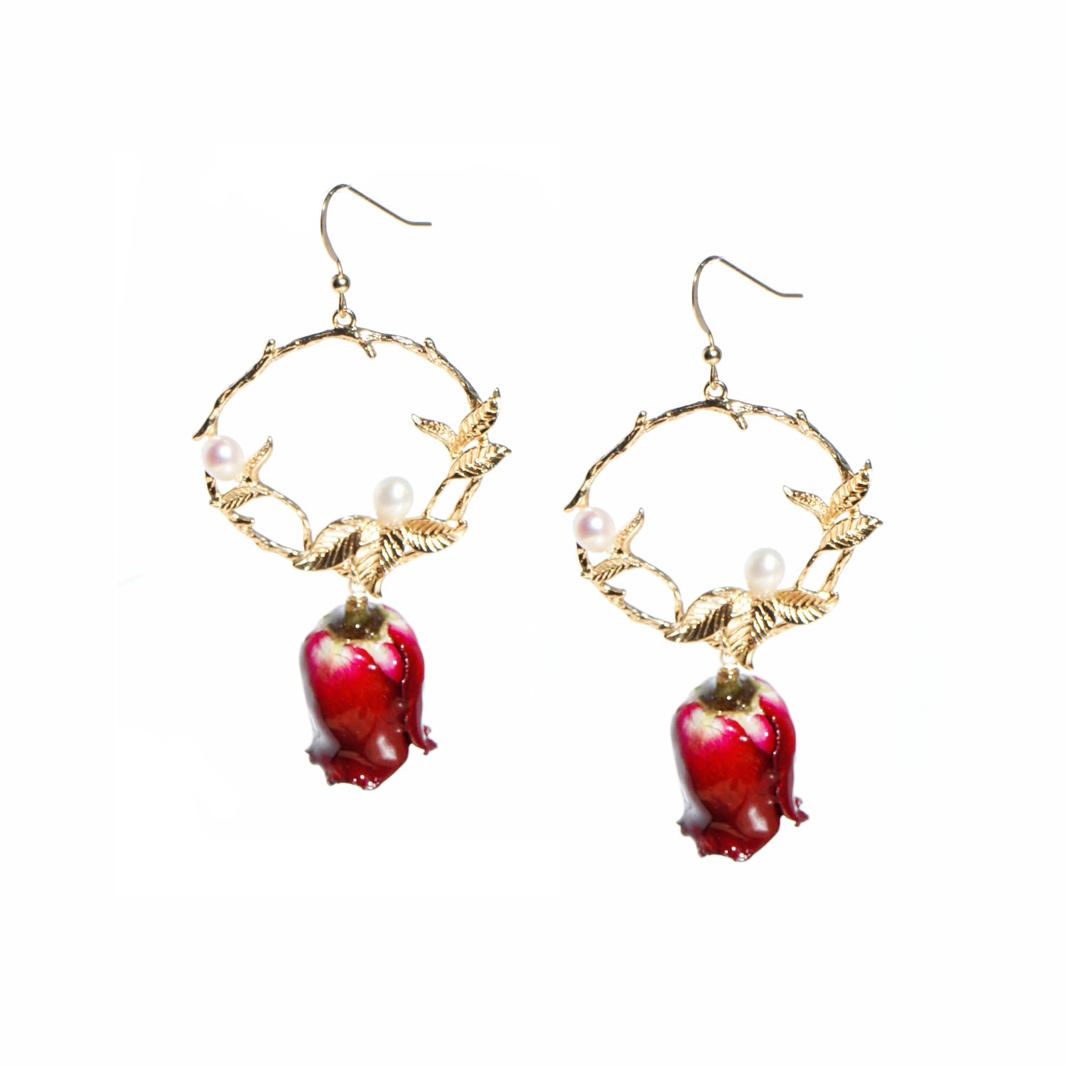 Women’s Real Flower Grande Amore Red Rose Drop Earrings I’mmany London