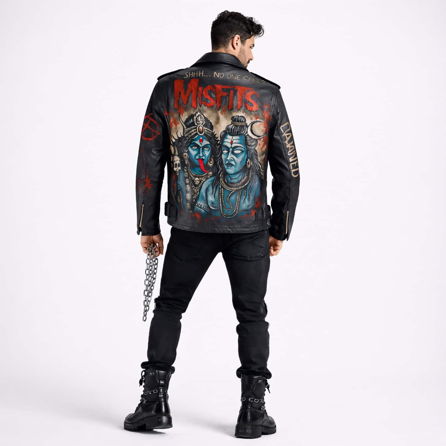 Misfits X Divinity Hand-Painted Biker Jacket | ZastaStudio | Wolf