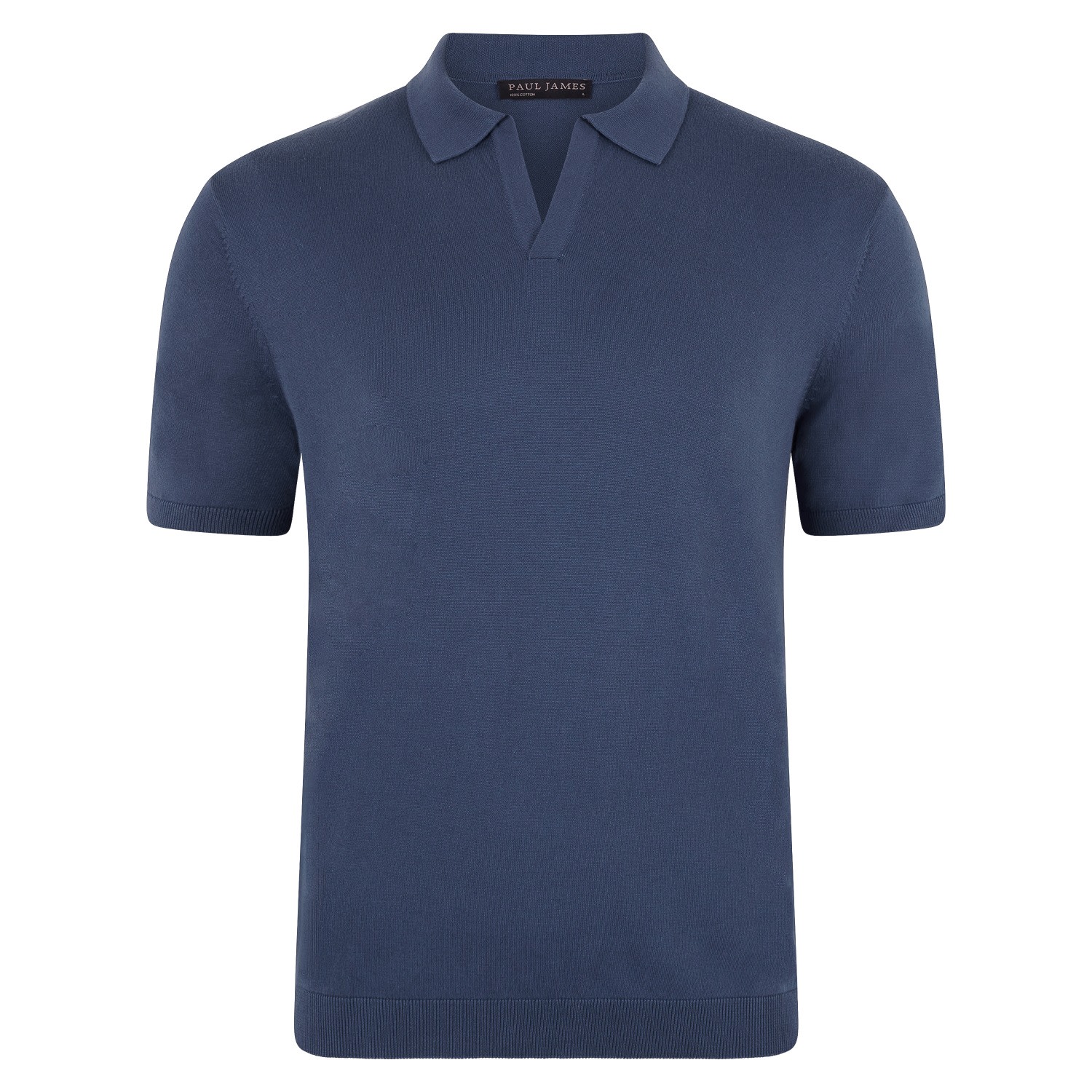 Paul James Knitwear Mens Ultra Fine Cotton Nathan Buttonless Polo Shirt - Indigo Blue In Blue