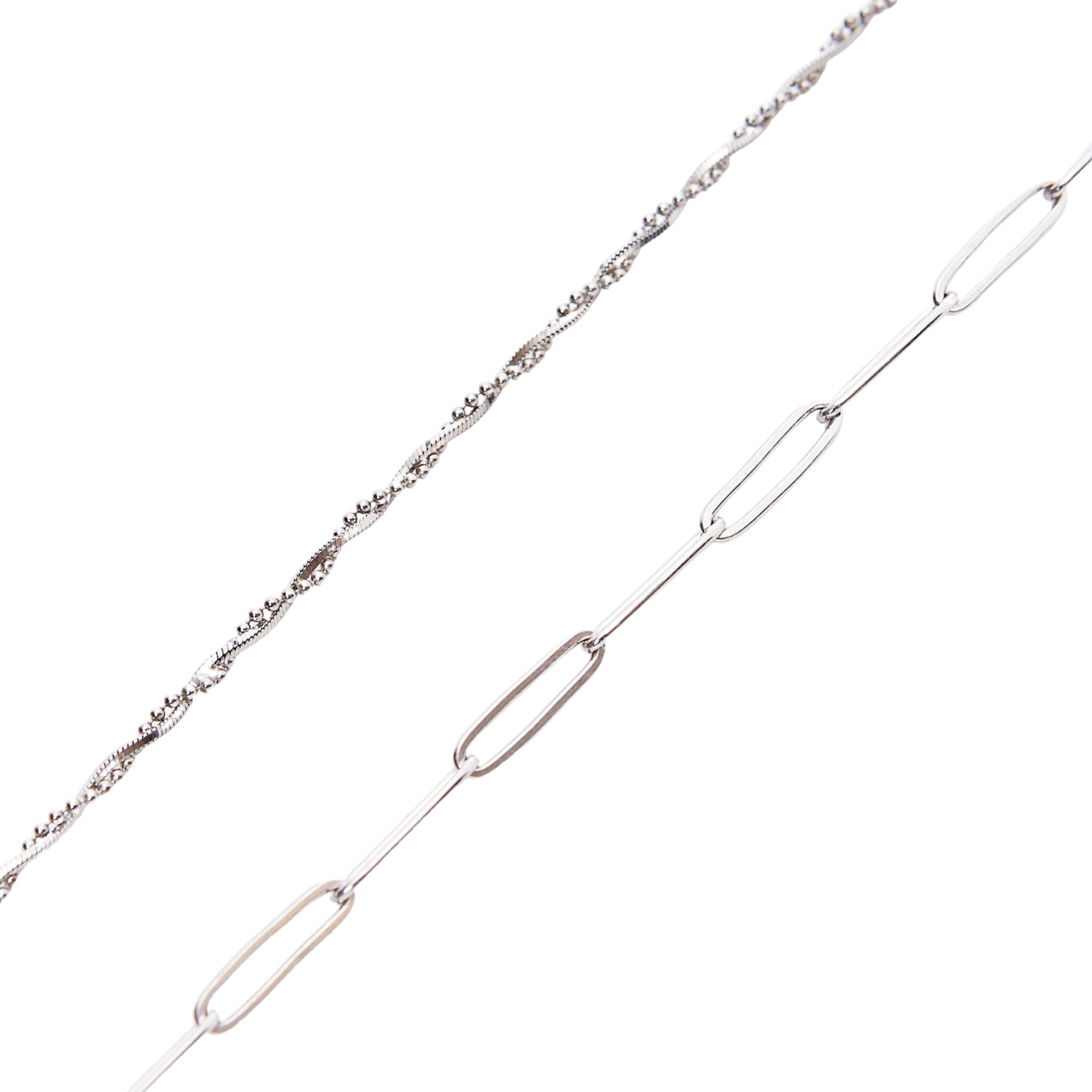 Women’s Bead Chain Twisted & Large Rectangular Chain Sterling Silver Bracelet Set - Silver Spero London