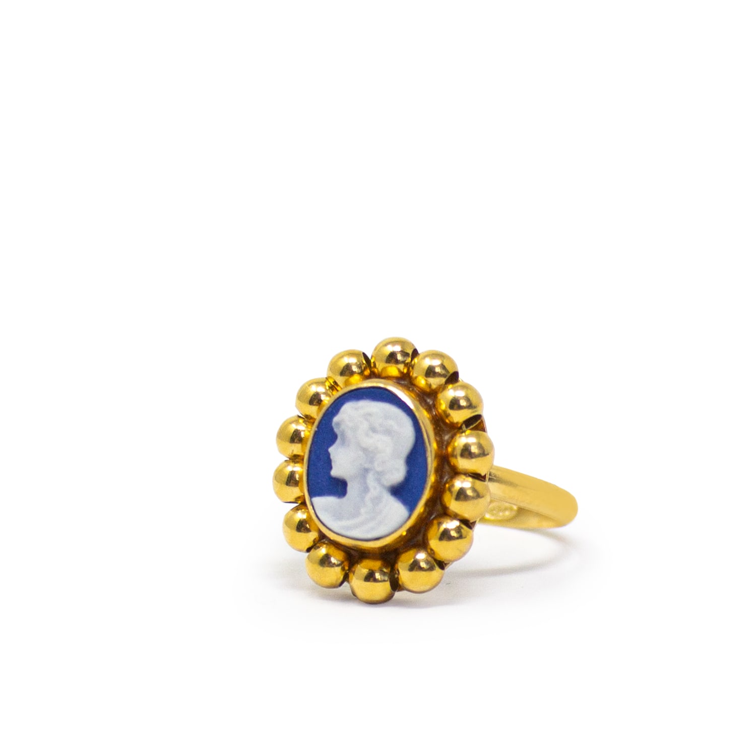 Women’s Blue / Gold Gold-Plated Blue Mini Cameo Beaded Ring Vintouch Italy